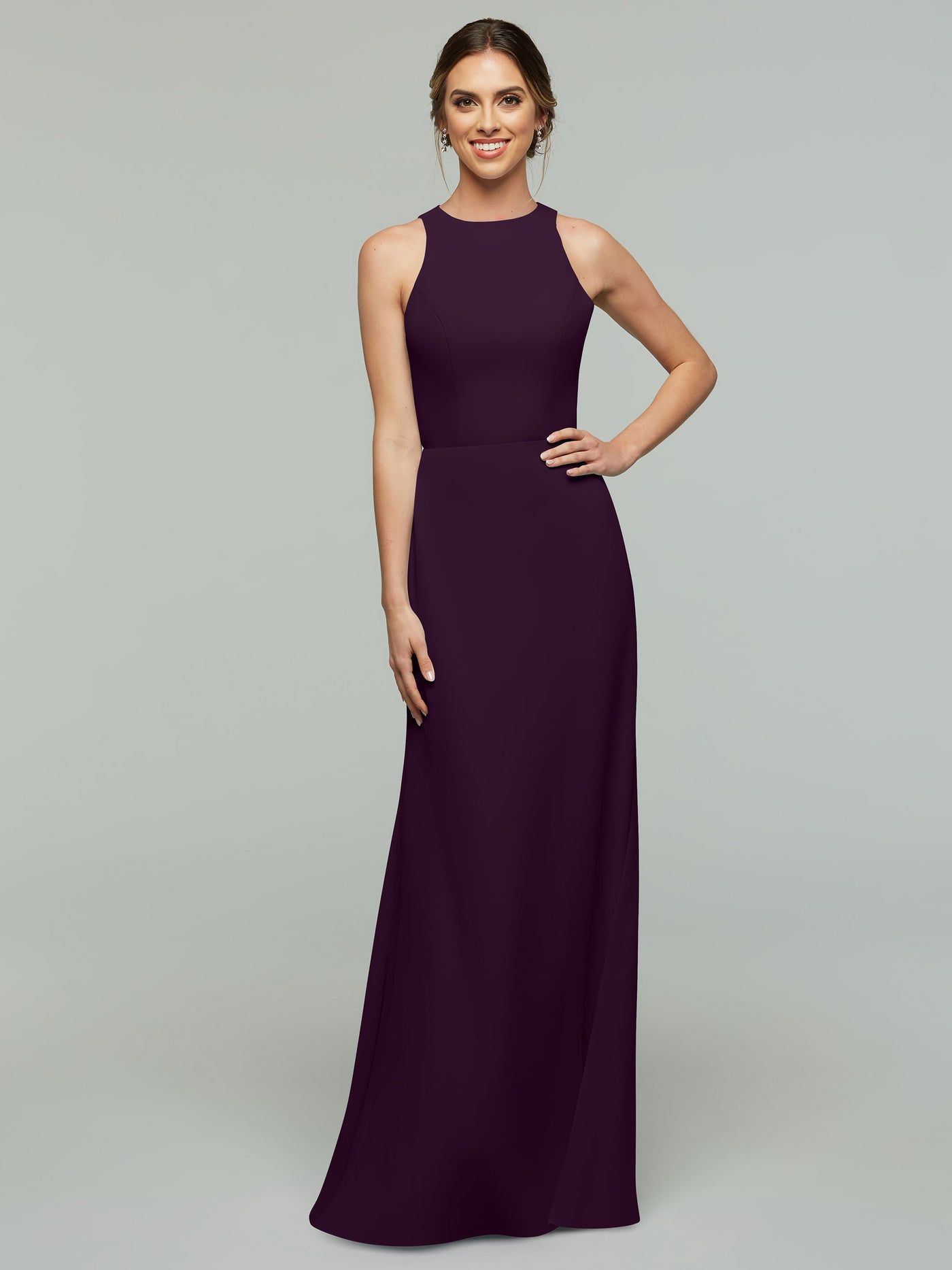 80175 - Chiffon A-Line Bridesmaid Dress with Plunging Halter Neckline