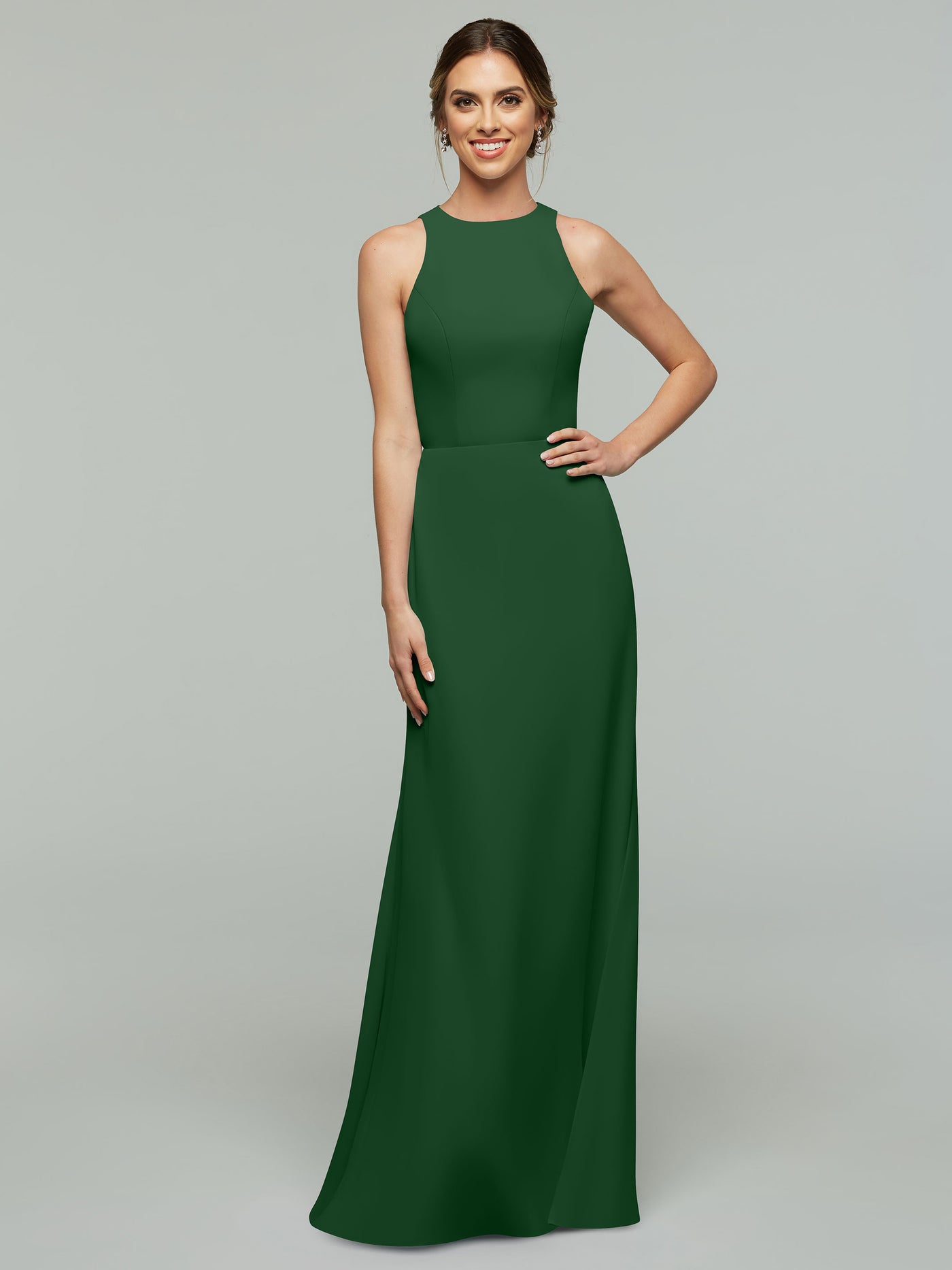 80175 - Chiffon A-Line Bridesmaid Dress with Plunging Halter Neckline