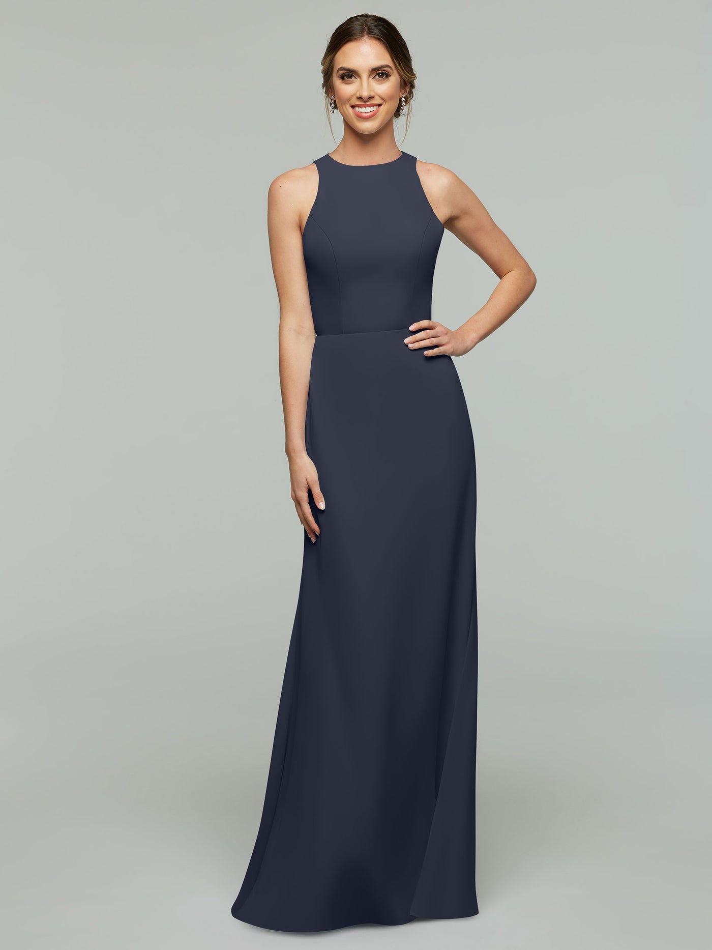 80175 - Chiffon A-Line Bridesmaid Dress with Plunging Halter Neckline