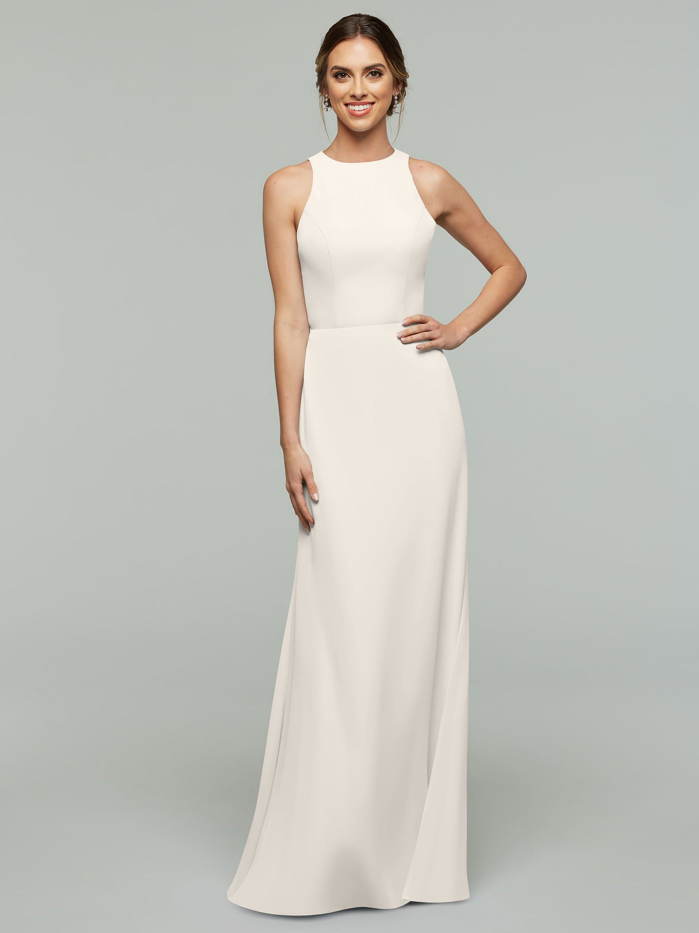 80175 - Chiffon A-Line Bridesmaid Dress with Plunging Halter Neckline