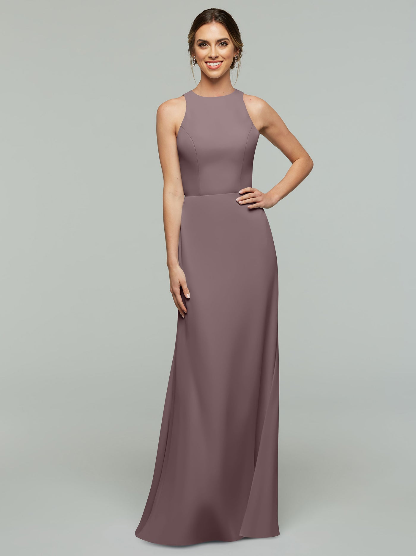 80175 - Chiffon A-Line Bridesmaid Dress with Plunging Halter Neckline