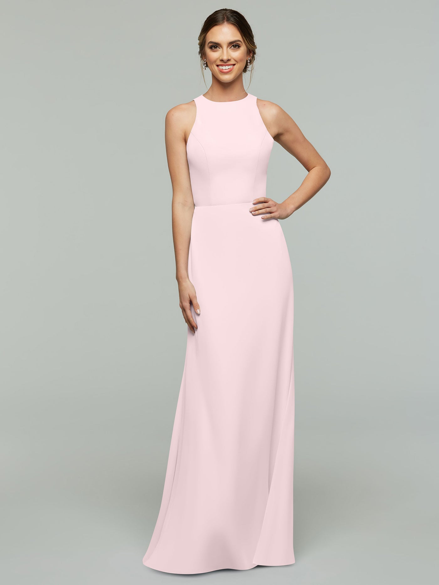 80175 - Chiffon A-Line Bridesmaid Dress with Plunging Halter Neckline