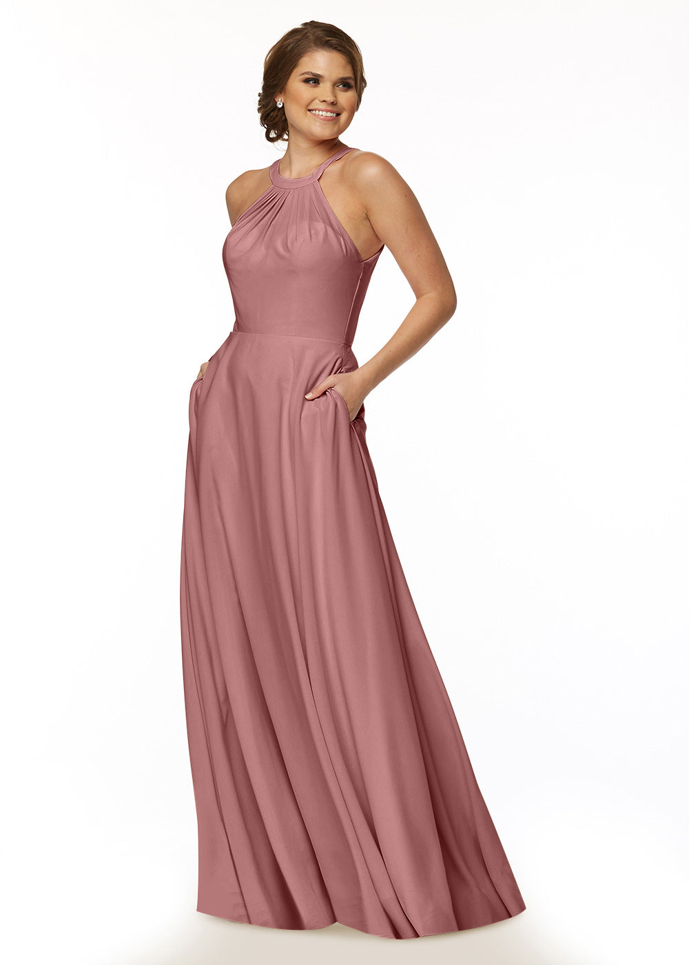 83002 - Stretch Chiffon A-Line Bridesmaid Dress with Self-Tie Halter Neck