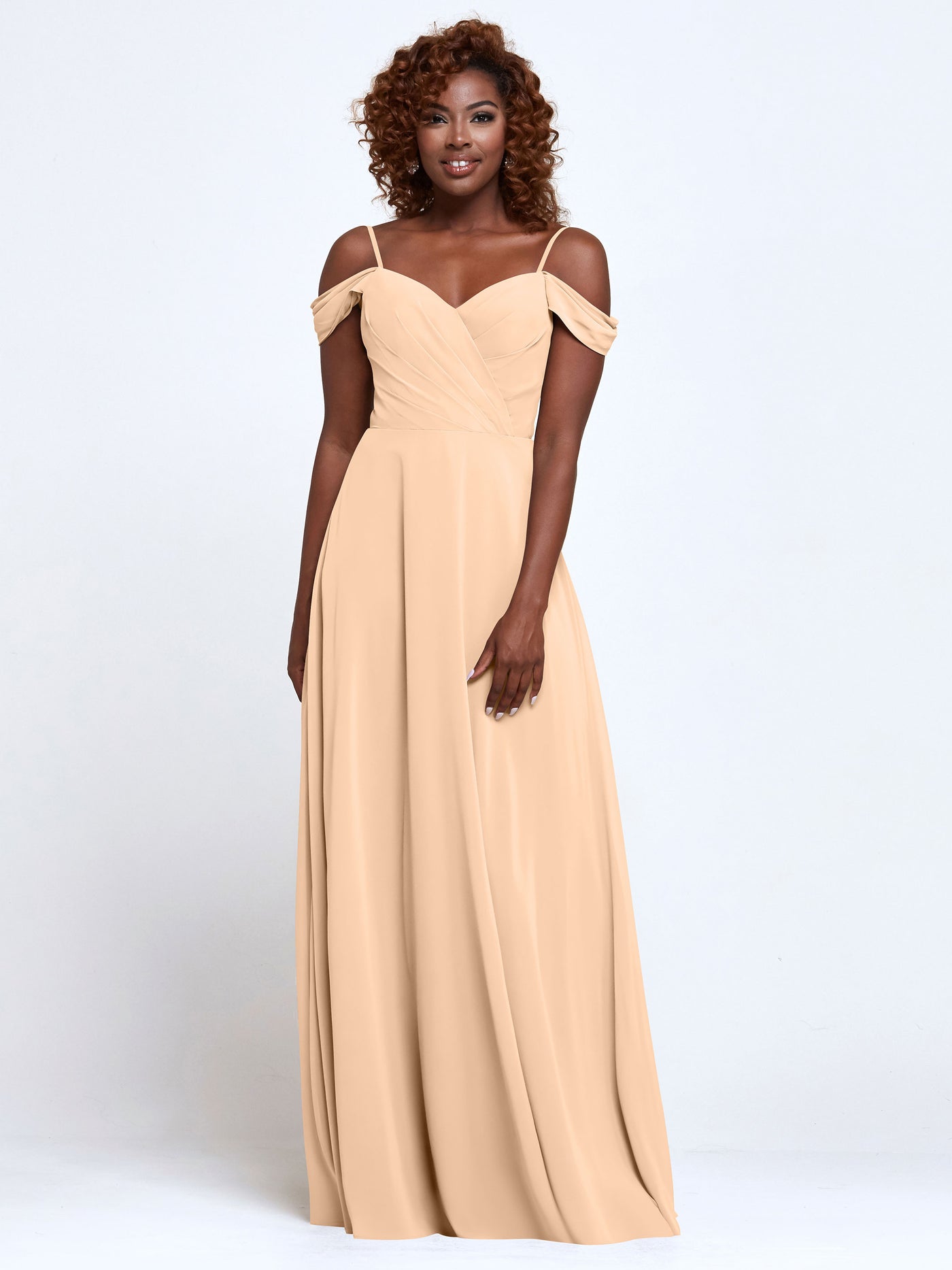 83003 - Off-Shoulder Chiffon Bridesmaid Dress with Pockets