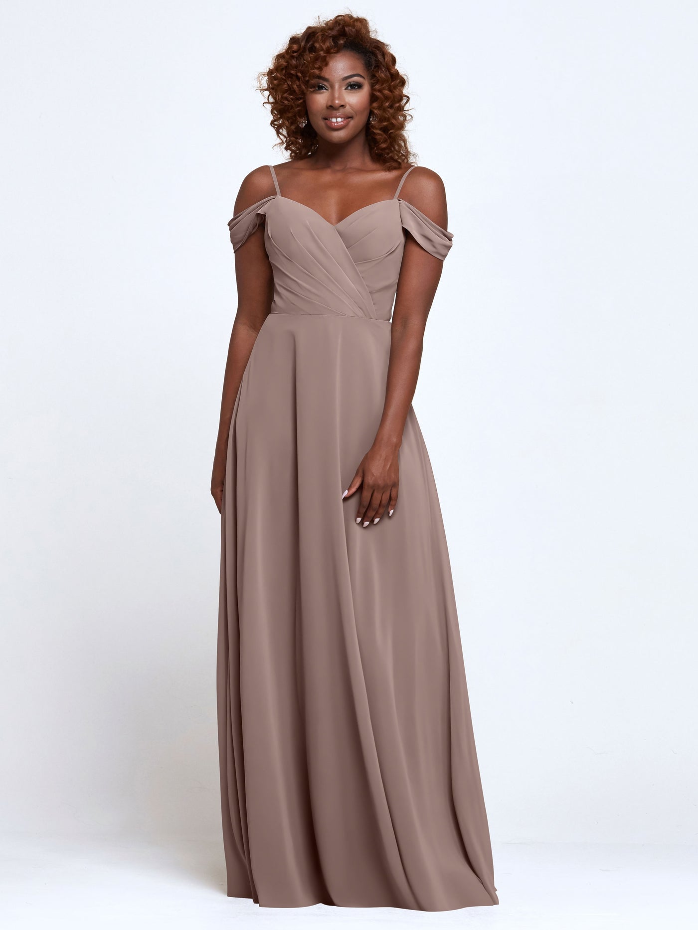 83003 - Off-Shoulder Chiffon Bridesmaid Dress with Pockets