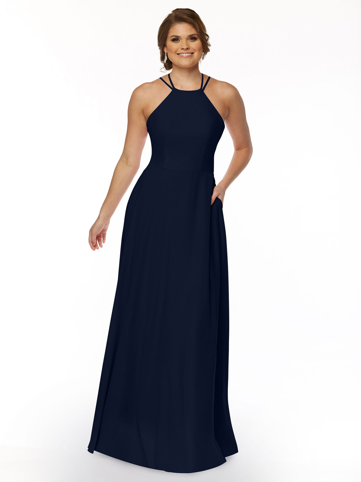 83006 - Stretch Chiffon A-Line Bridesmaid Dress with Halter Neckline