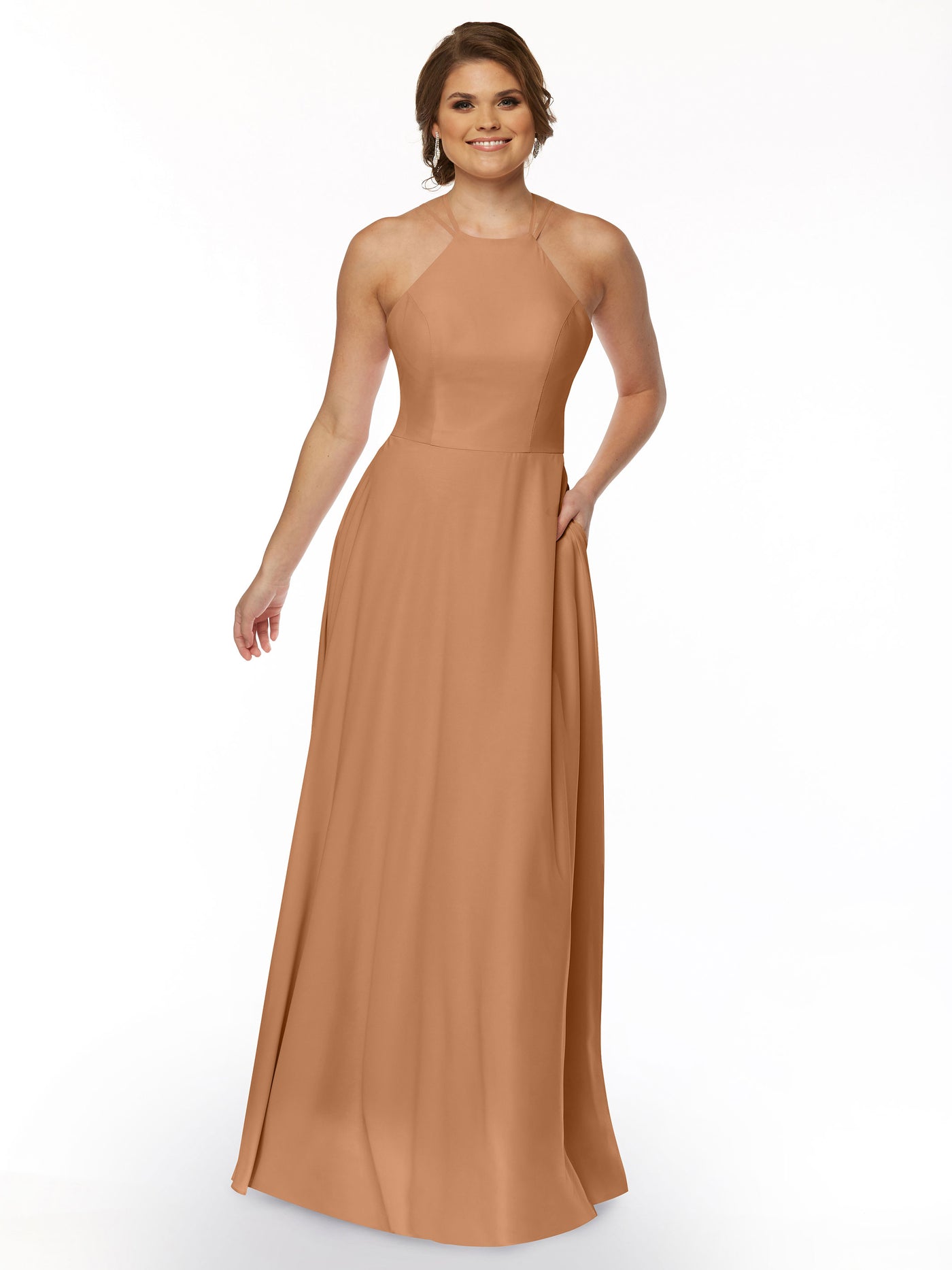 83006 - Stretch Chiffon A-Line Bridesmaid Dress with Halter Neckline