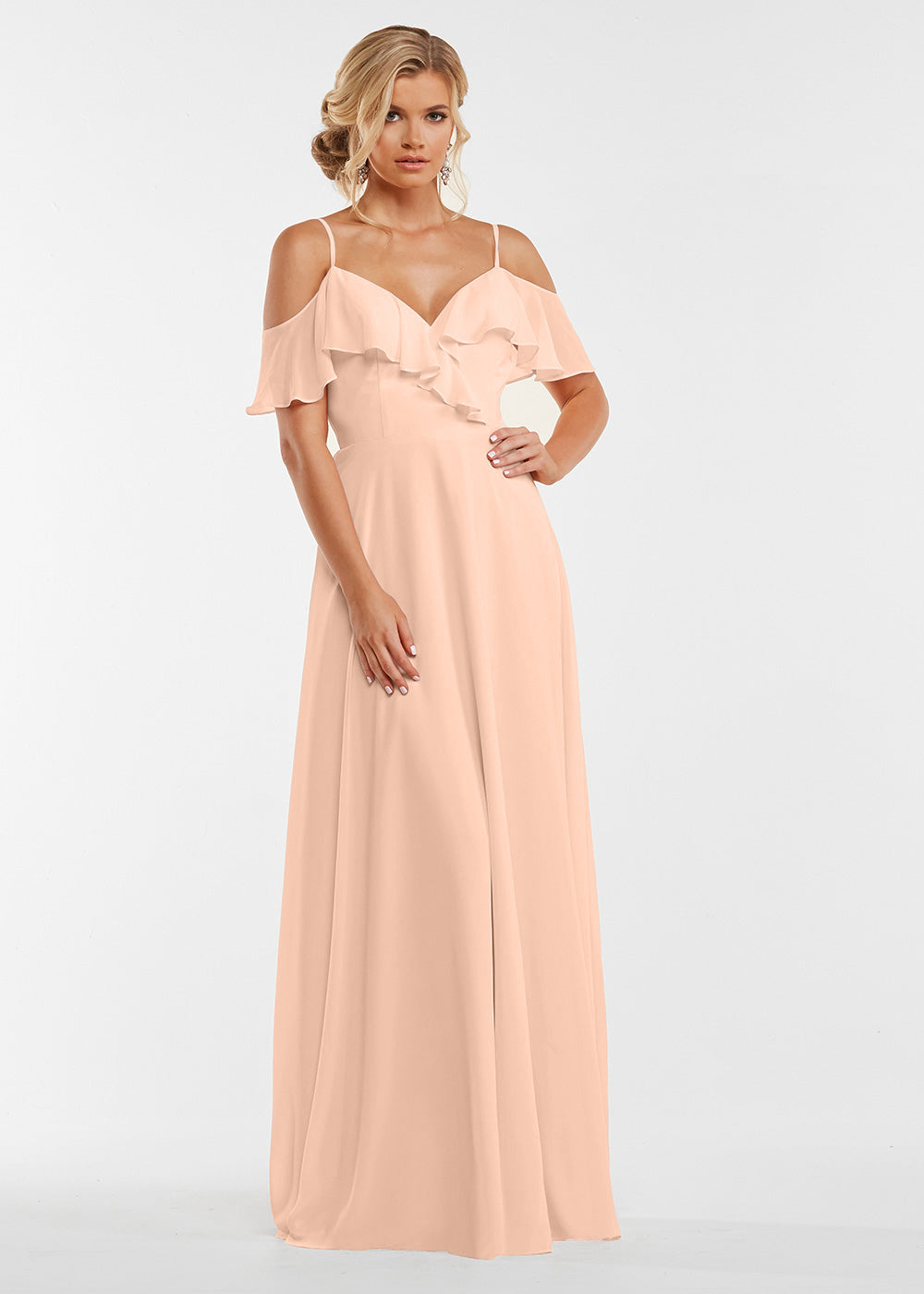 83013 - Stretch Chiffon Off-the-Shoulder A-Line Bridesmaid Dress with Ruffles