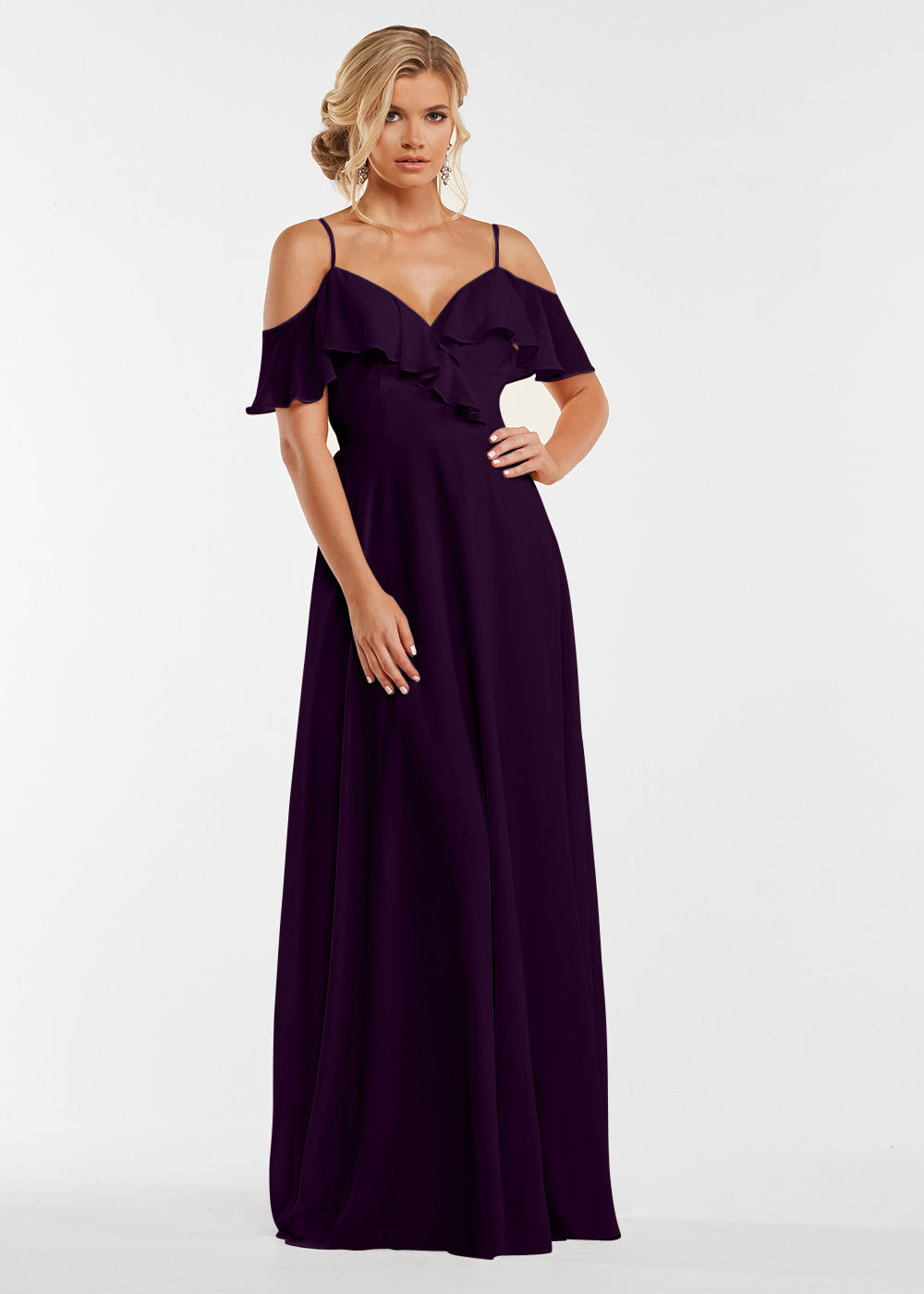 83013 - Stretch Chiffon Off-the-Shoulder A-Line Bridesmaid Dress with Ruffles