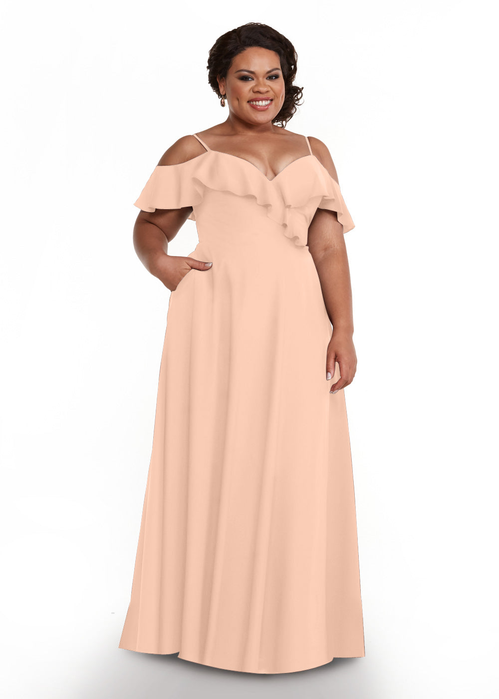 83013 - Stretch Chiffon Off-the-Shoulder A-Line Bridesmaid Dress with Ruffles