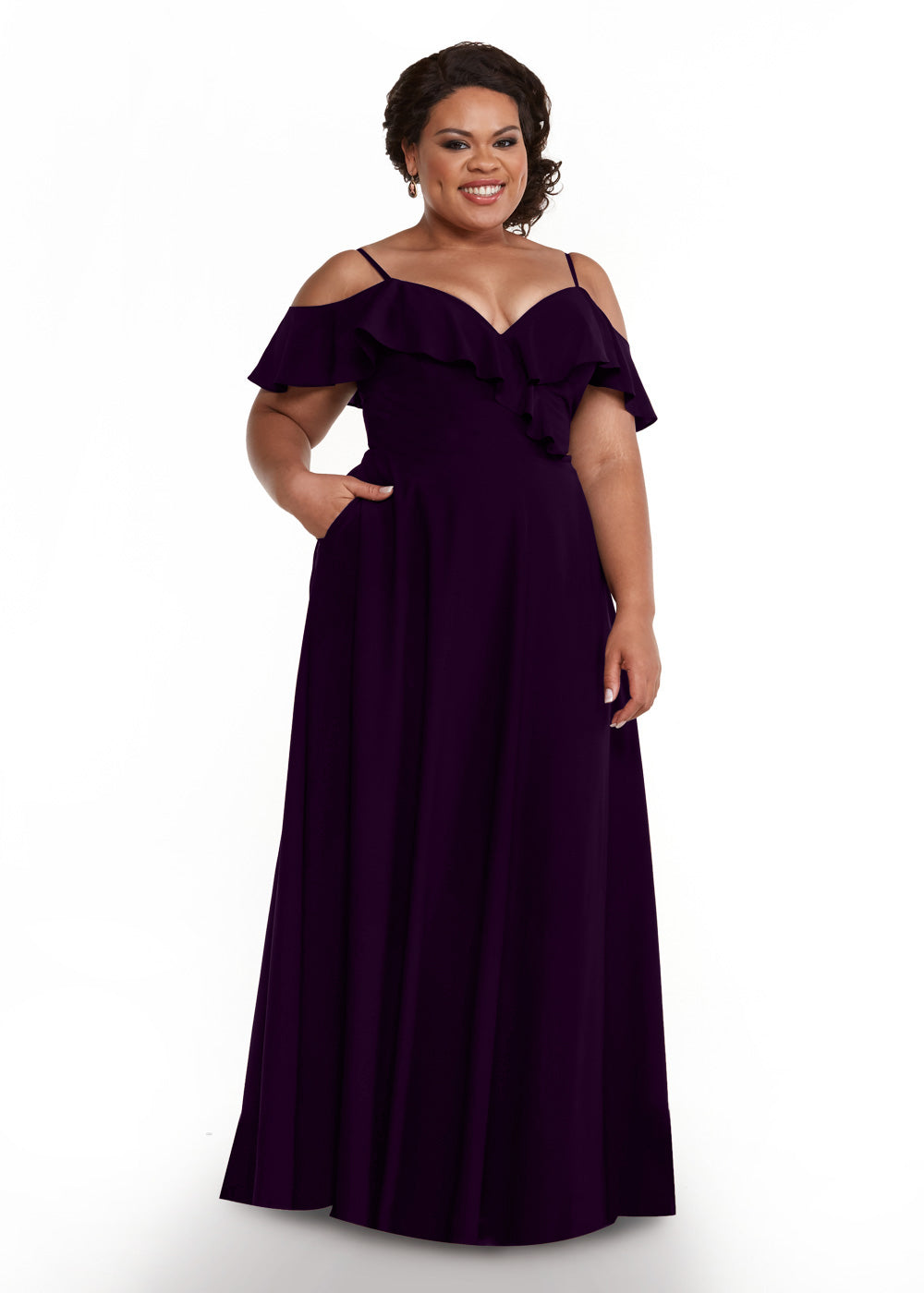 83013 - Stretch Chiffon Off-the-Shoulder A-Line Bridesmaid Dress with Ruffles