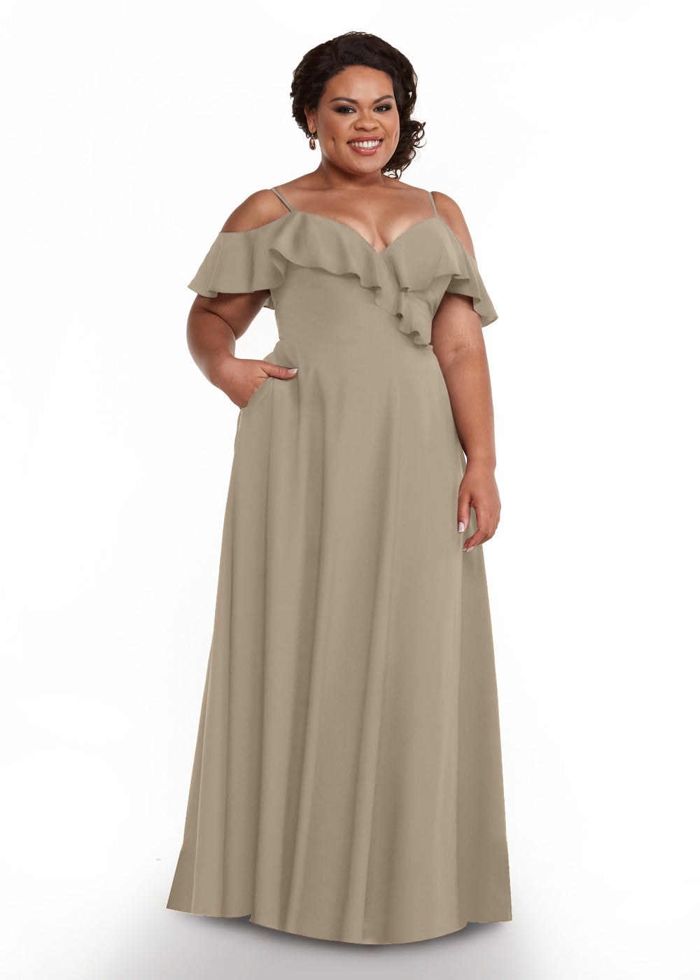 83013 - Stretch Chiffon Off-the-Shoulder A-Line Bridesmaid Dress with Ruffles