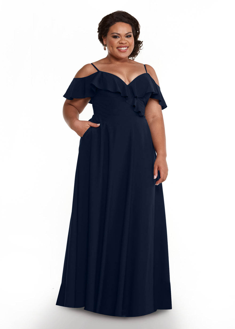 83013 - Stretch Chiffon Off-the-Shoulder A-Line Bridesmaid Dress with Ruffles