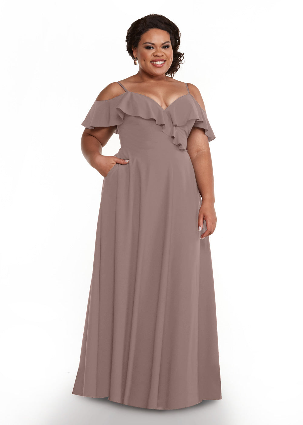 83013 - Stretch Chiffon Off-the-Shoulder A-Line Bridesmaid Dress with Ruffles
