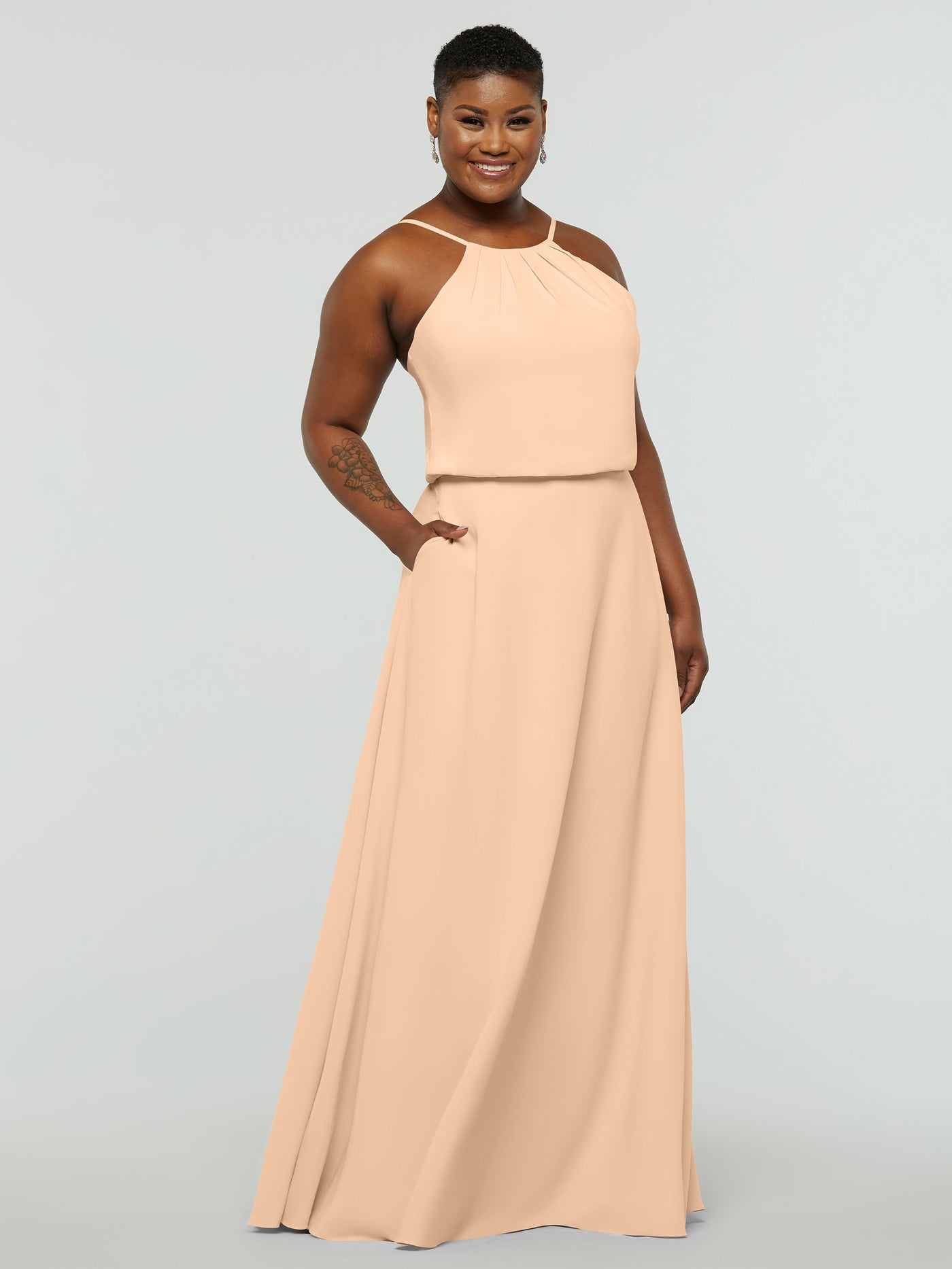 83015 - Stretch Chiffon A-Line Bridesmaid Dress with Halter Neckline