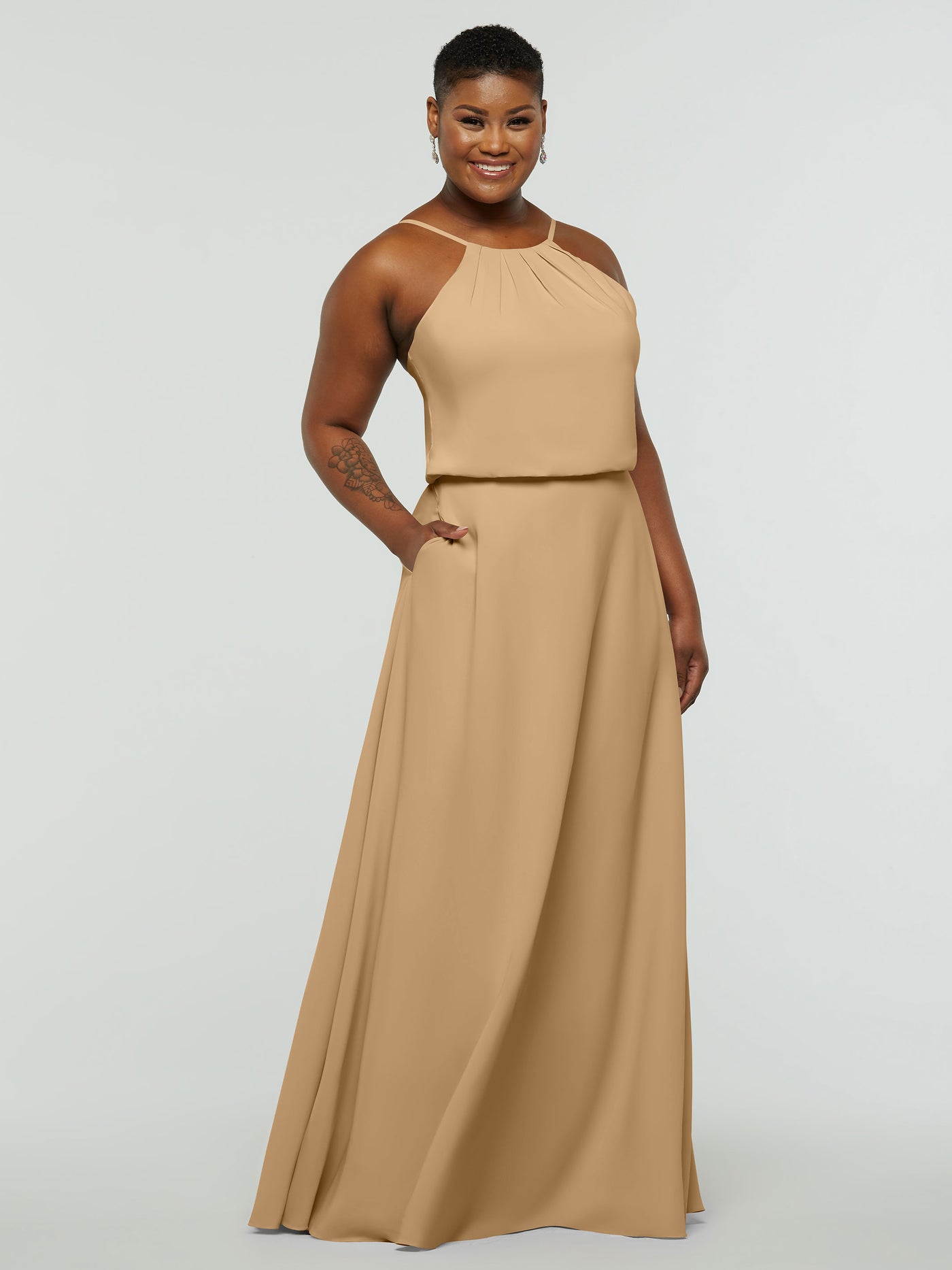 83015 - Stretch Chiffon A-Line Bridesmaid Dress with Halter Neckline