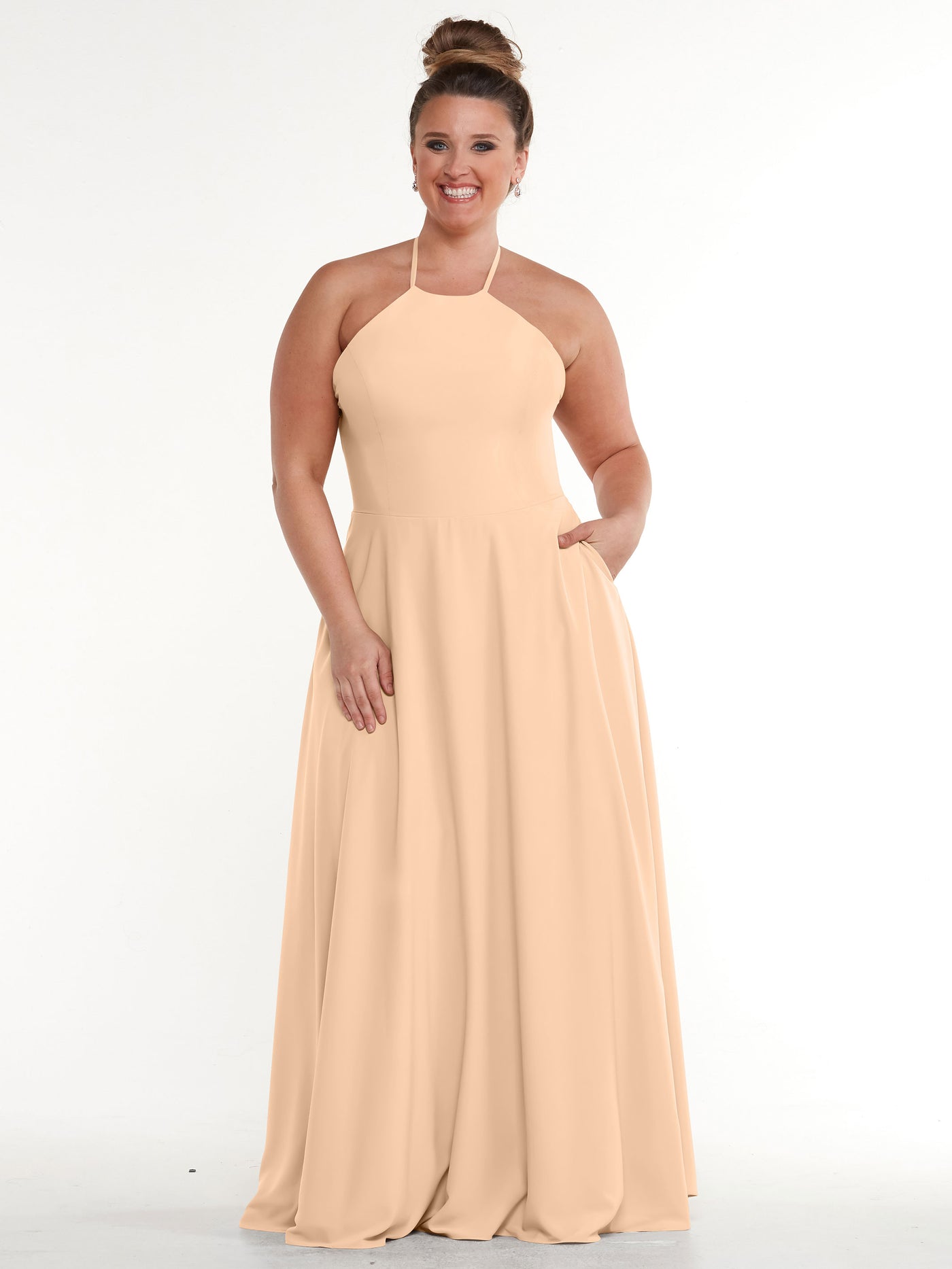 83022 - Stretch Chiffon Halter A-Line Bridesmaid Dress with Pockets