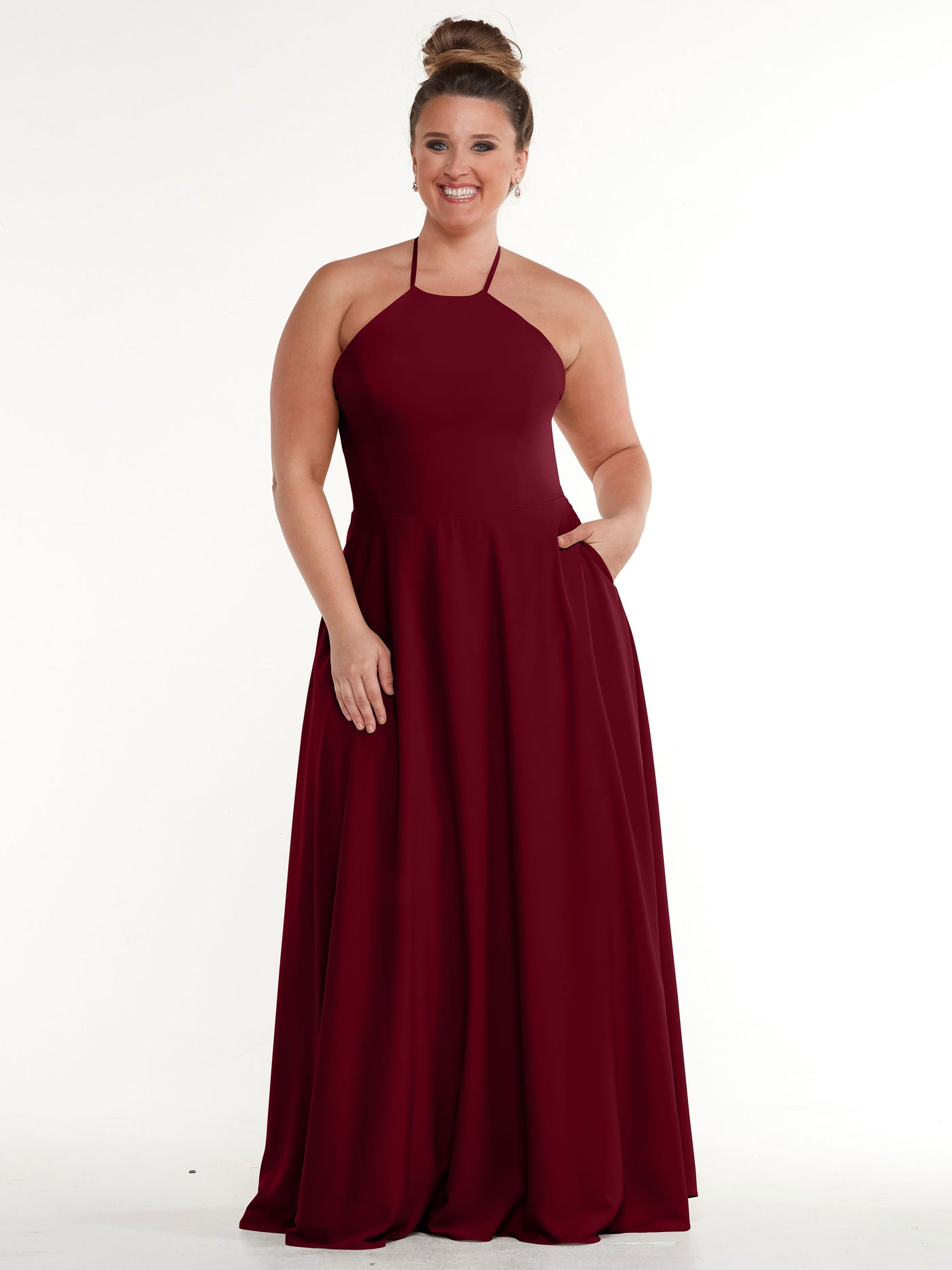83022 - Stretch Chiffon Halter A-Line Bridesmaid Dress with Pockets
