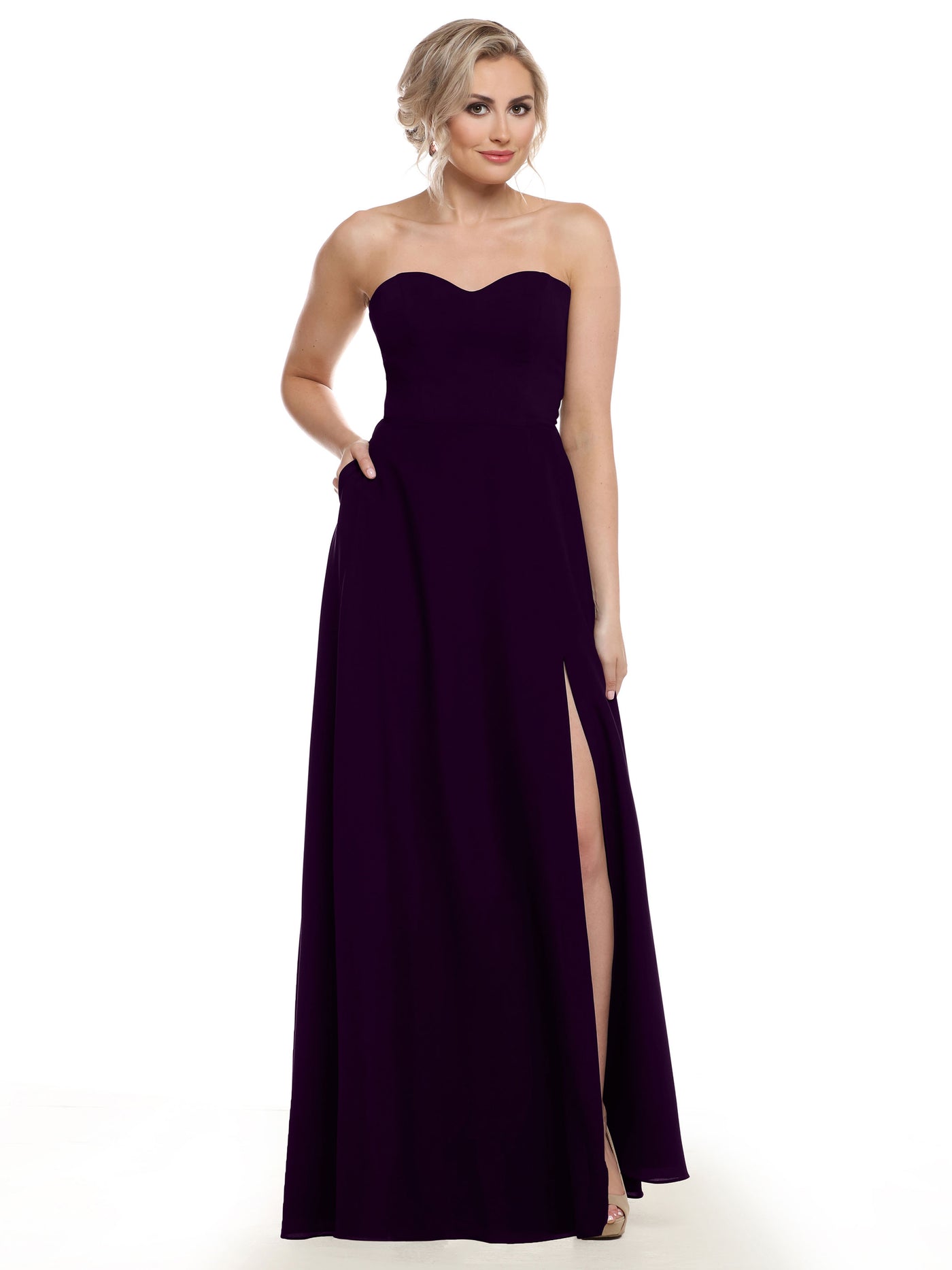 83025 - Strapless Chiffon Long Bridesmaid Dress with Pockets