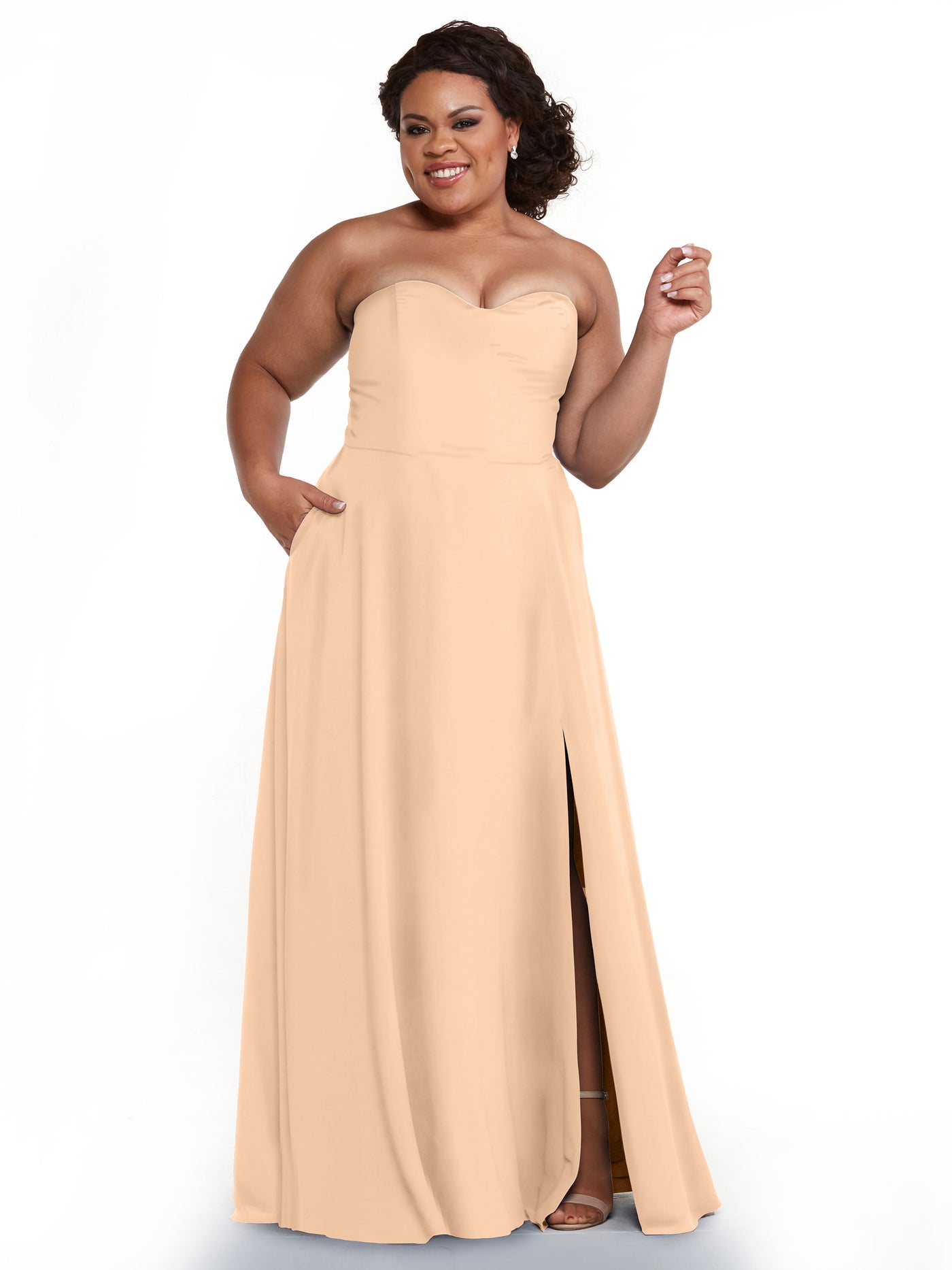 83025 - Strapless Chiffon Long Bridesmaid Dress with Pockets