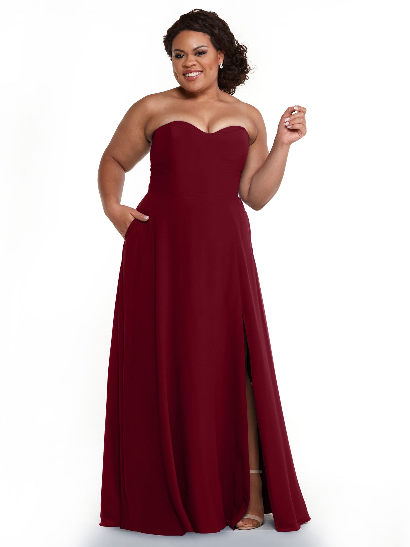 83025 - Strapless Chiffon Long Bridesmaid Dress with Pockets