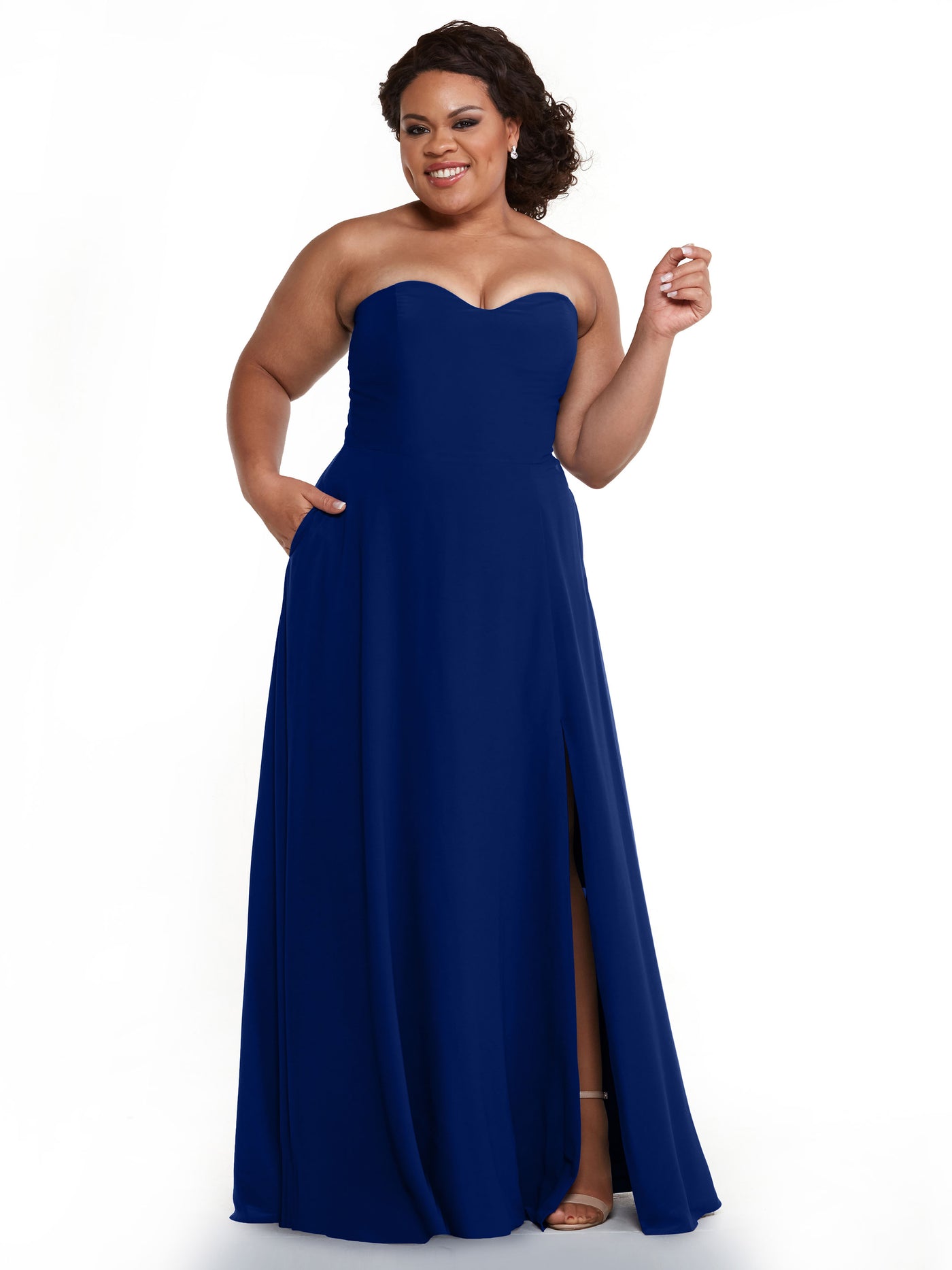 83025 - Strapless Chiffon Long Bridesmaid Dress with Pockets