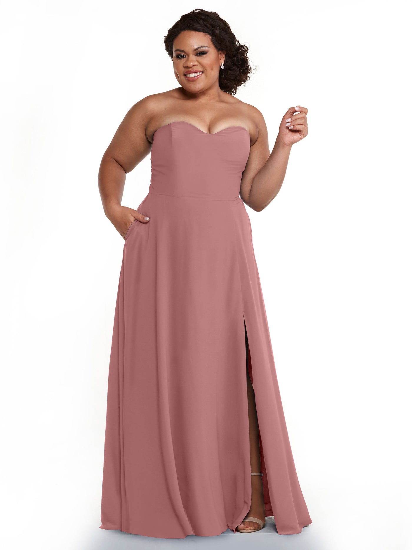 83025 - Strapless Chiffon Long Bridesmaid Dress with Pockets