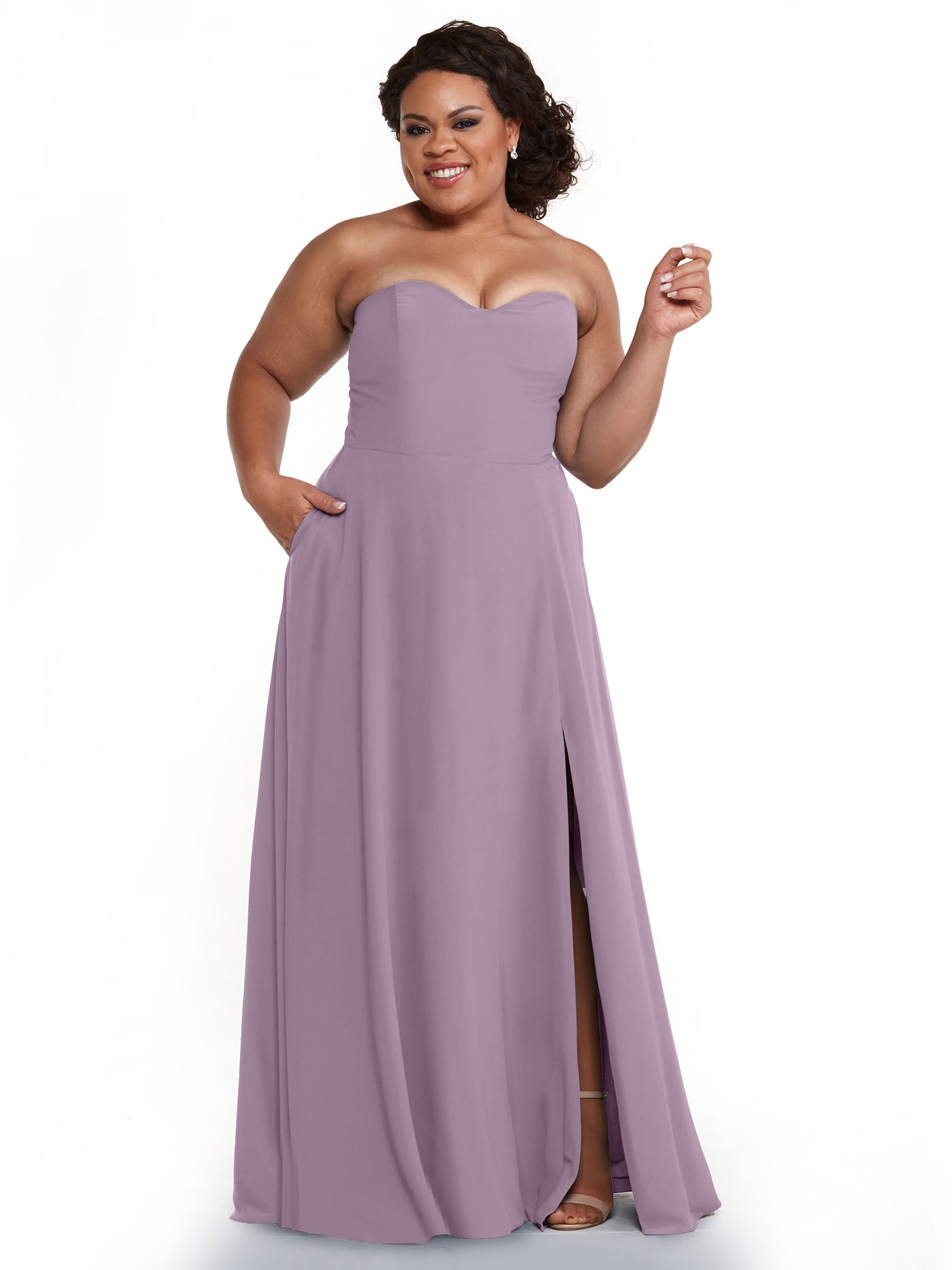 83025 - Strapless Chiffon Long Bridesmaid Dress with Pockets