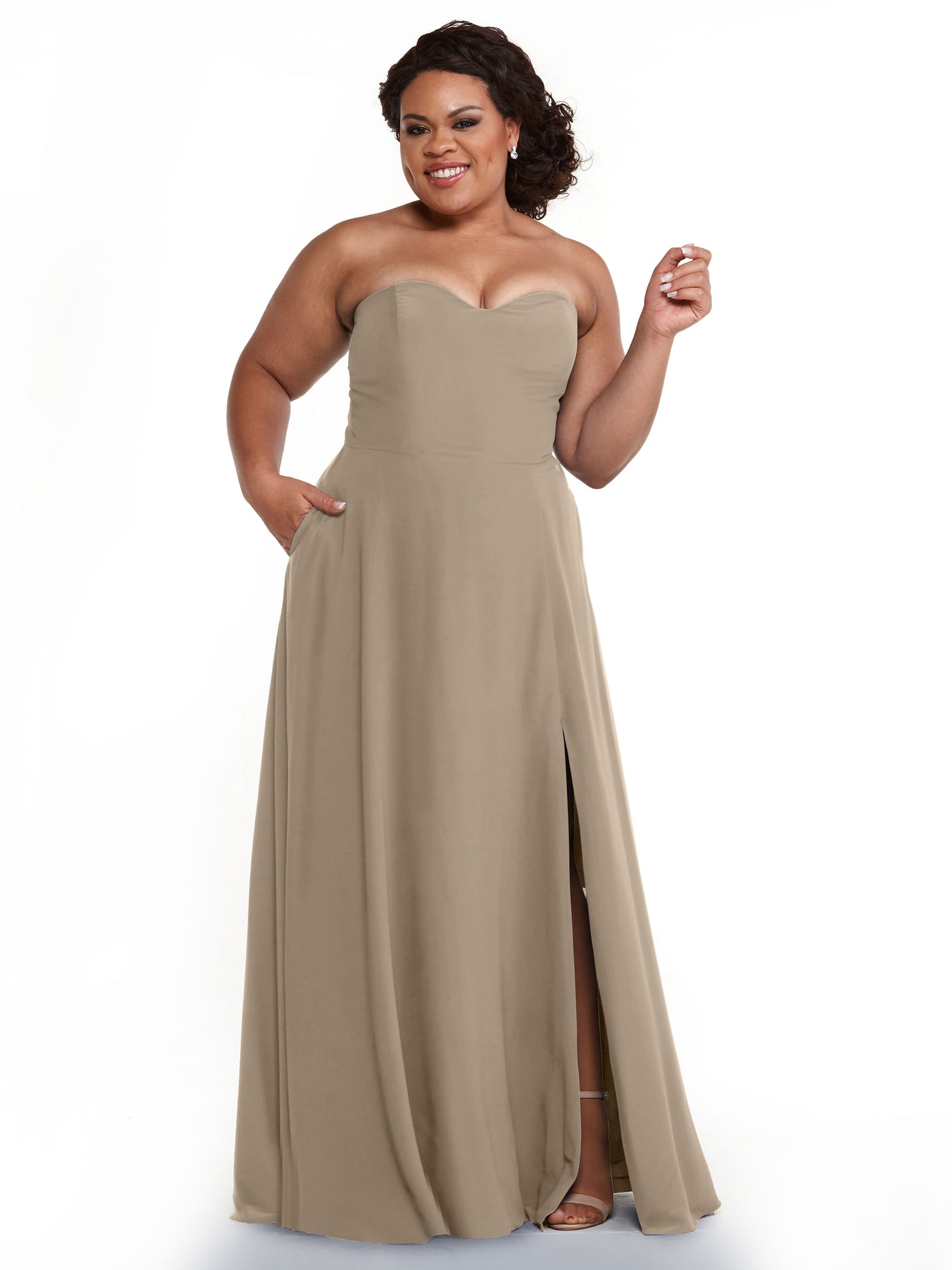 83025 - Strapless Chiffon Long Bridesmaid Dress with Pockets