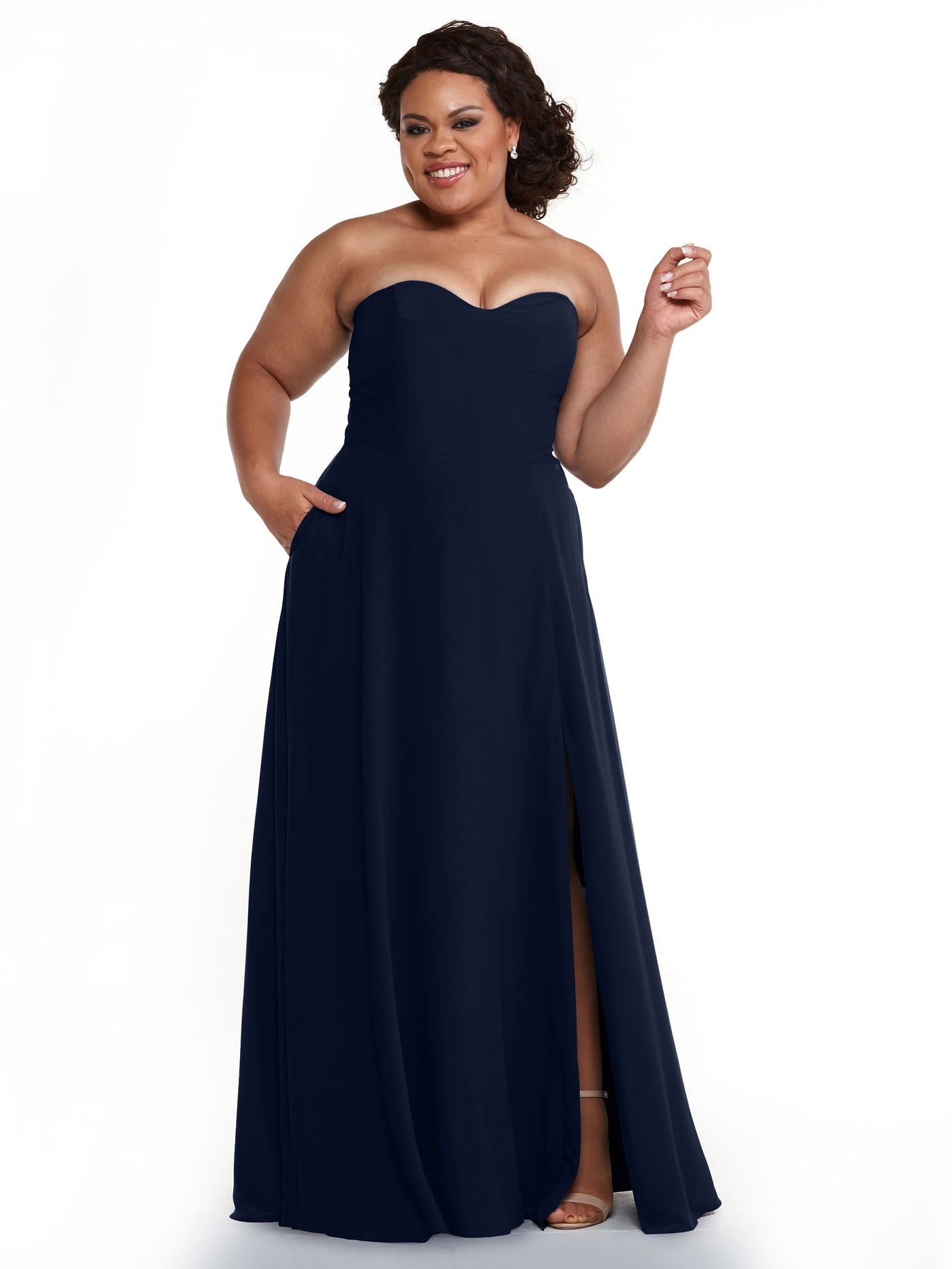83025 - Strapless Chiffon Long Bridesmaid Dress with Pockets