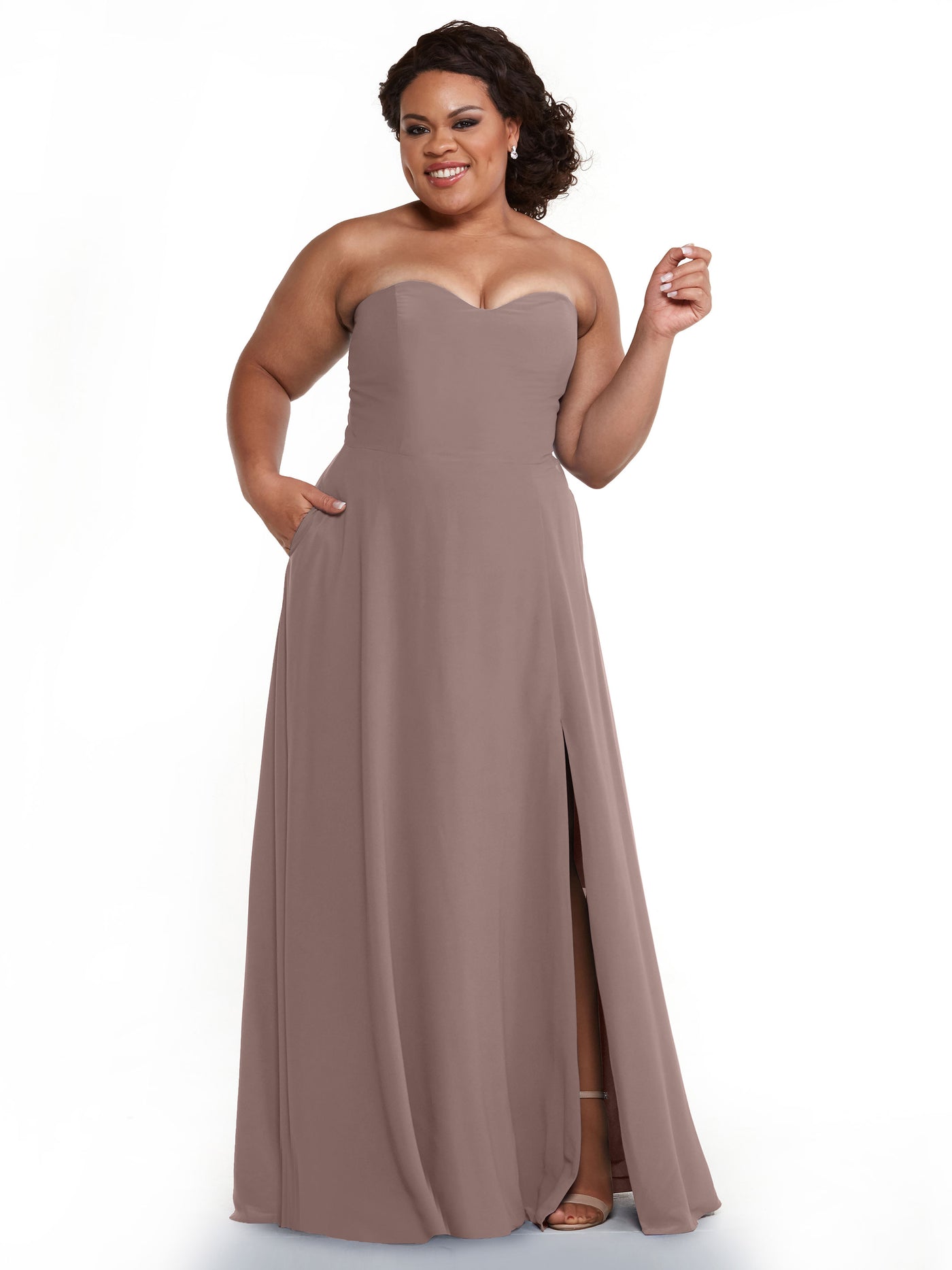 83025 - Strapless Chiffon Long Bridesmaid Dress with Pockets