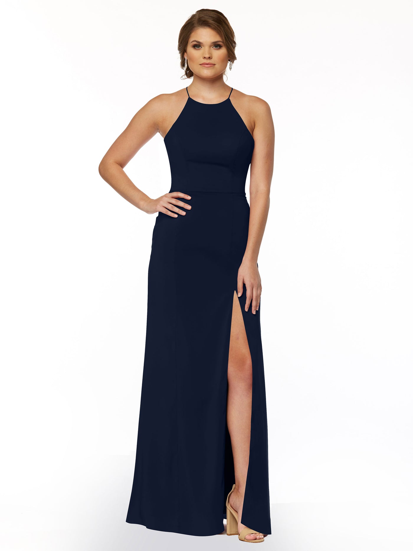 83026 - Sheath Stretch Chiffon Bridesmaid Dress with Halter Neckline and Slit