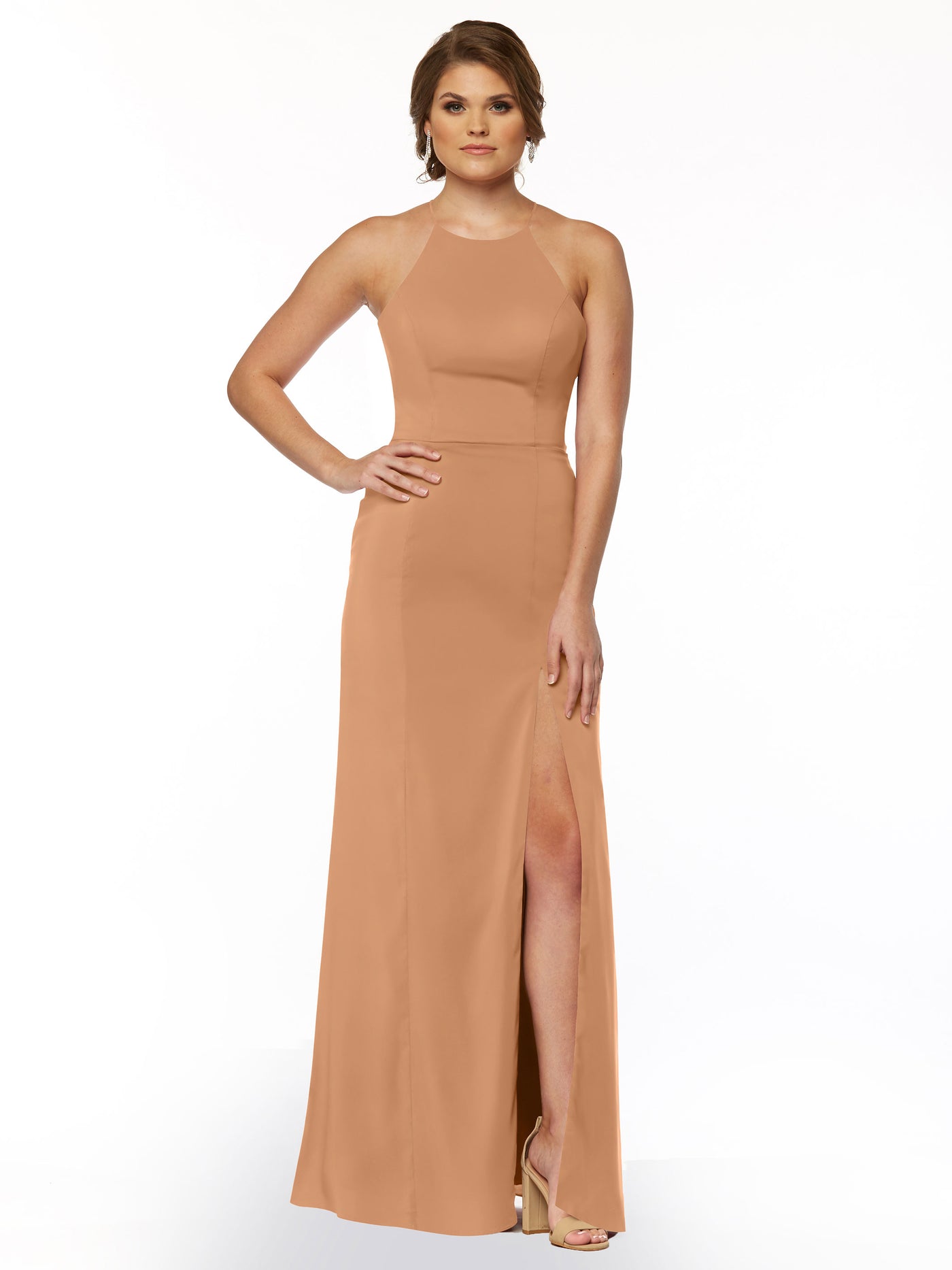 83026 - Sheath Stretch Chiffon Bridesmaid Dress with Halter Neckline and Slit