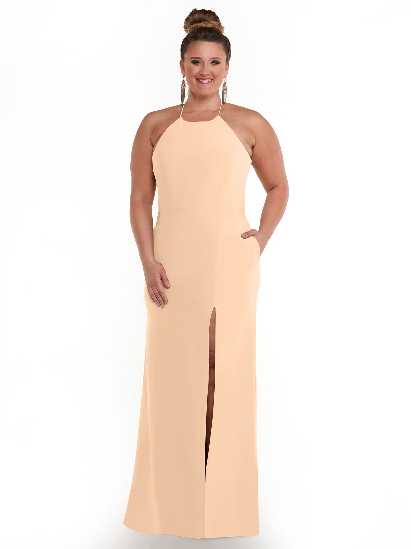 83026 - Sheath Stretch Chiffon Bridesmaid Dress with Halter Neckline and Slit