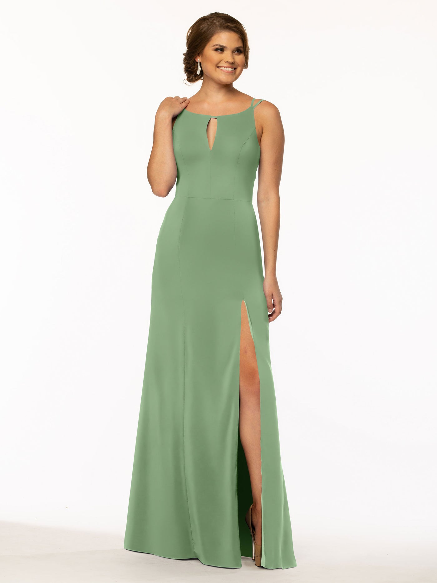 83030 - Sheath Stretch Chiffon Bridesmaid Dress with Bateau Neckline and Slit