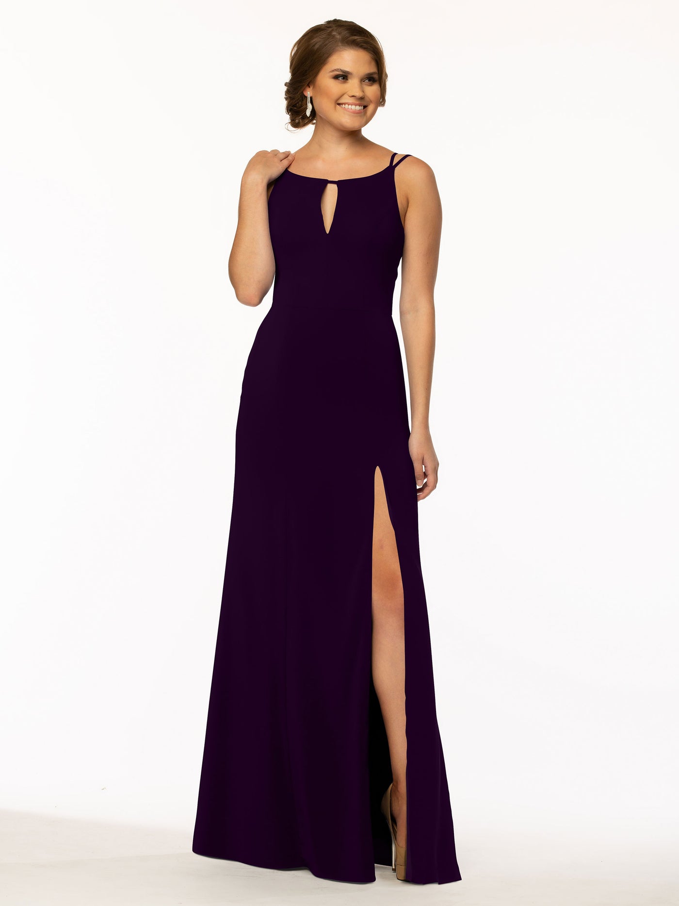 83030 - Sheath Stretch Chiffon Bridesmaid Dress with Bateau Neckline and Slit