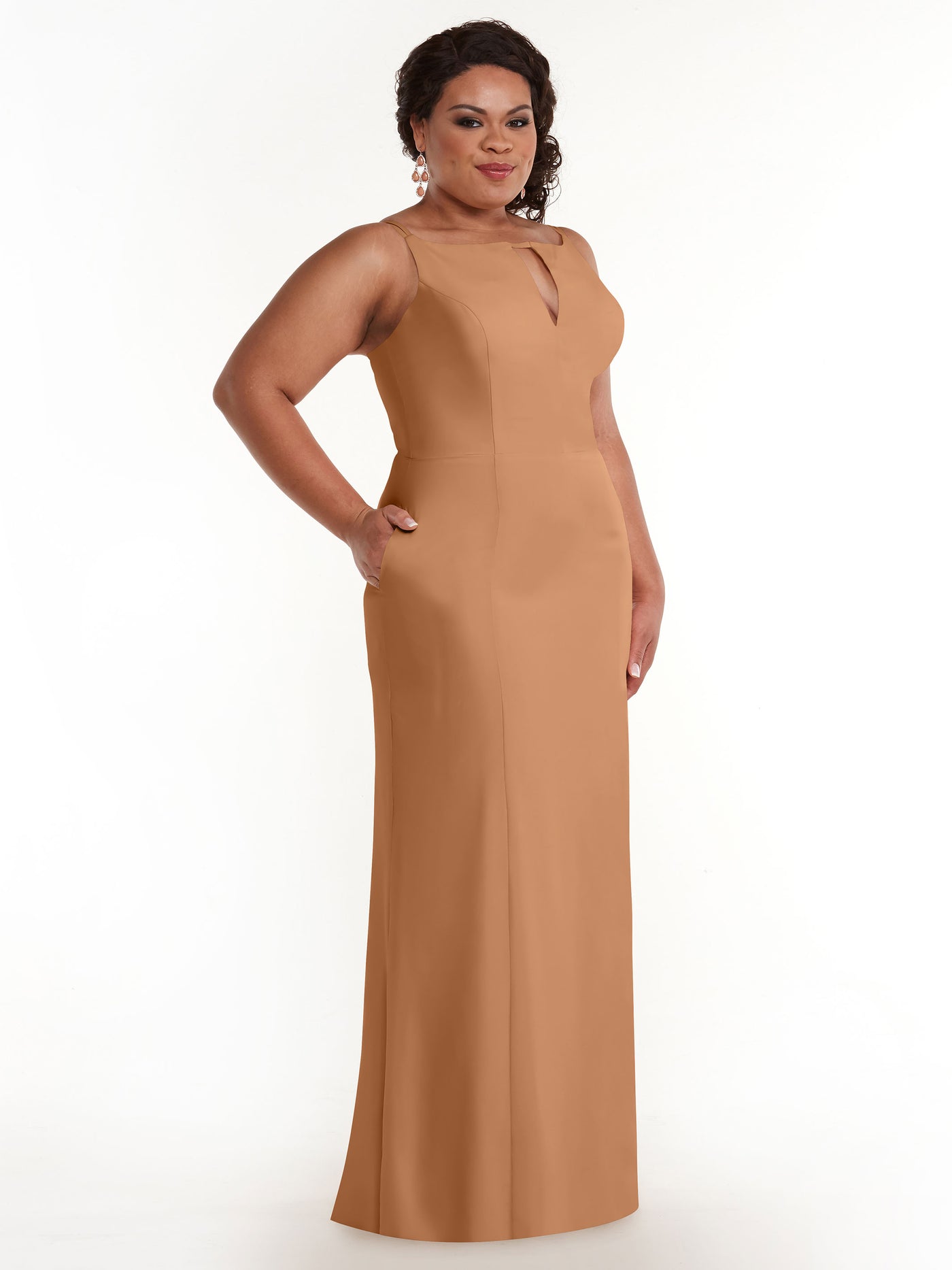 83030 - Sheath Stretch Chiffon Bridesmaid Dress with Bateau Neckline and Slit