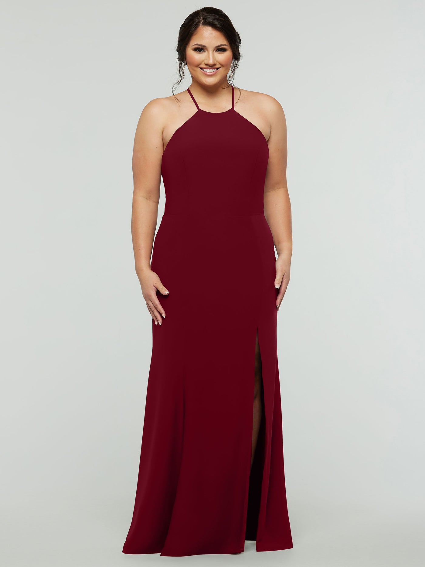 83031 - Fit and Flare Stretch Chiffon Bridesmaid Dress with Halter Neck and Slit
