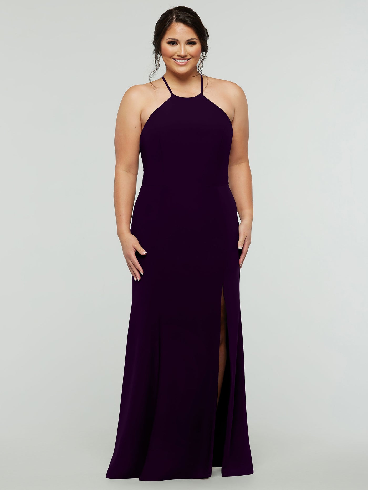 83031 - Fit and Flare Stretch Chiffon Bridesmaid Dress with Halter Neck and Slit