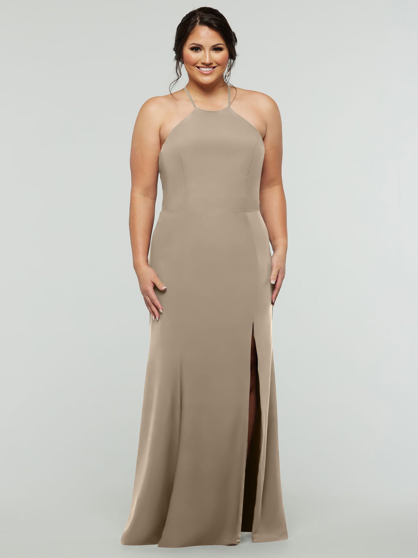83031 - Fit and Flare Stretch Chiffon Bridesmaid Dress with Halter Neck and Slit