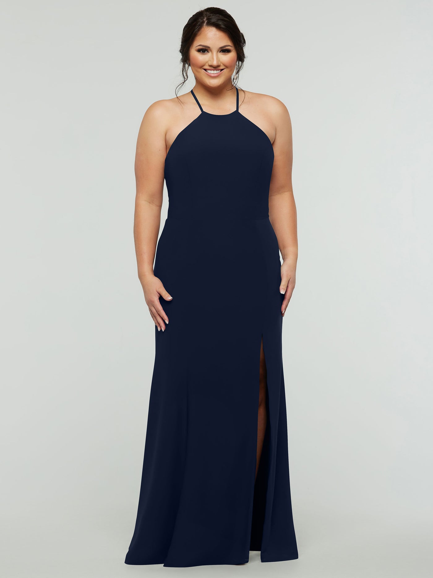 83031 - Fit and Flare Stretch Chiffon Bridesmaid Dress with Halter Neck and Slit