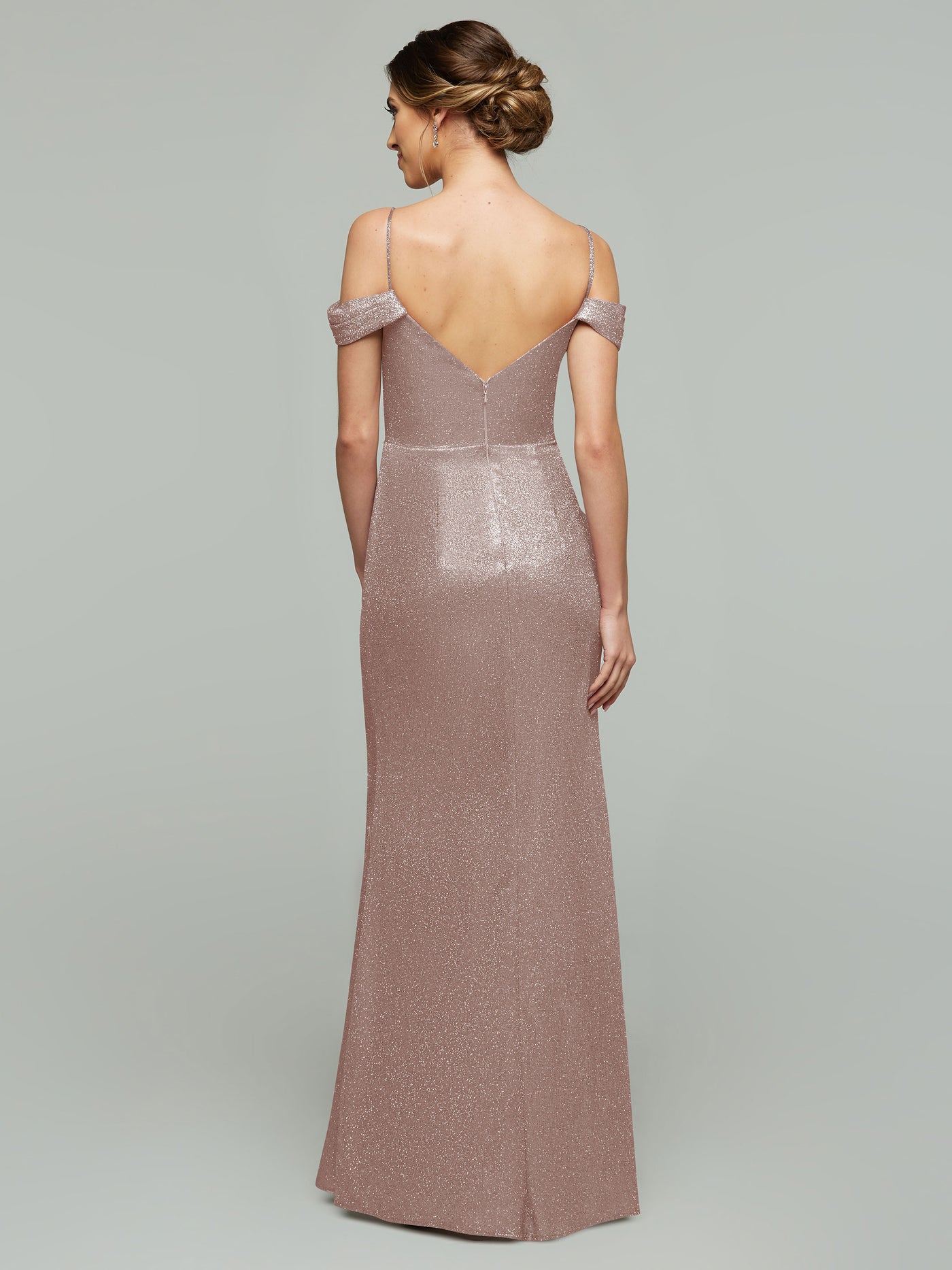 84002 - Tried On Sample - Glitter Knit Off-The-Shoulder Mermaid Bridesmaid Dress with Slit