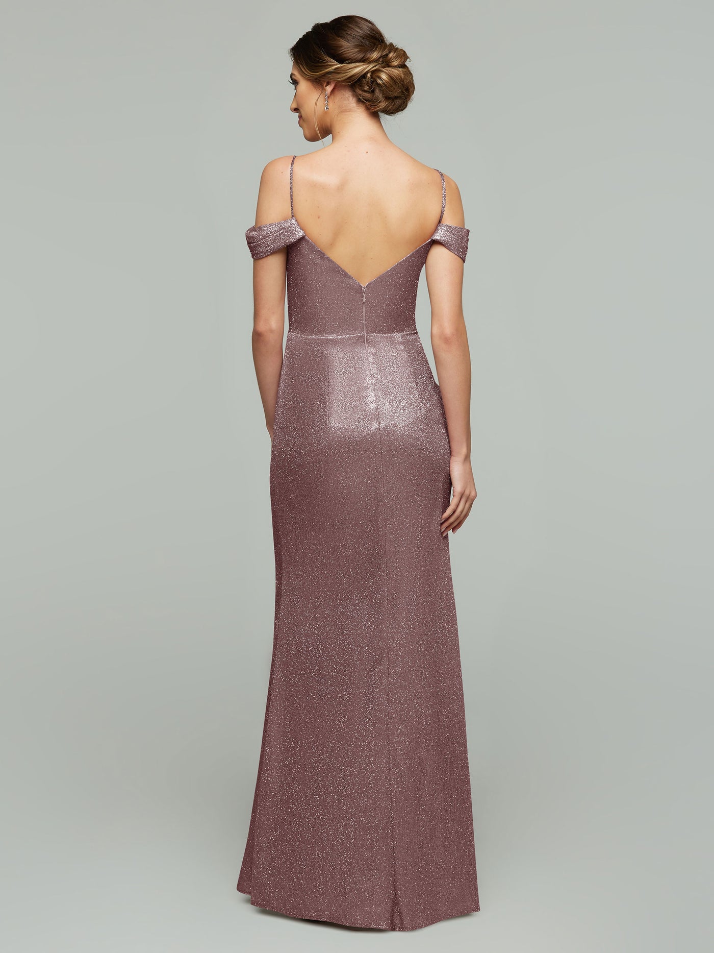 84002 - Tried On Sample - Glitter Knit Off-The-Shoulder Mermaid Bridesmaid Dress with Slit