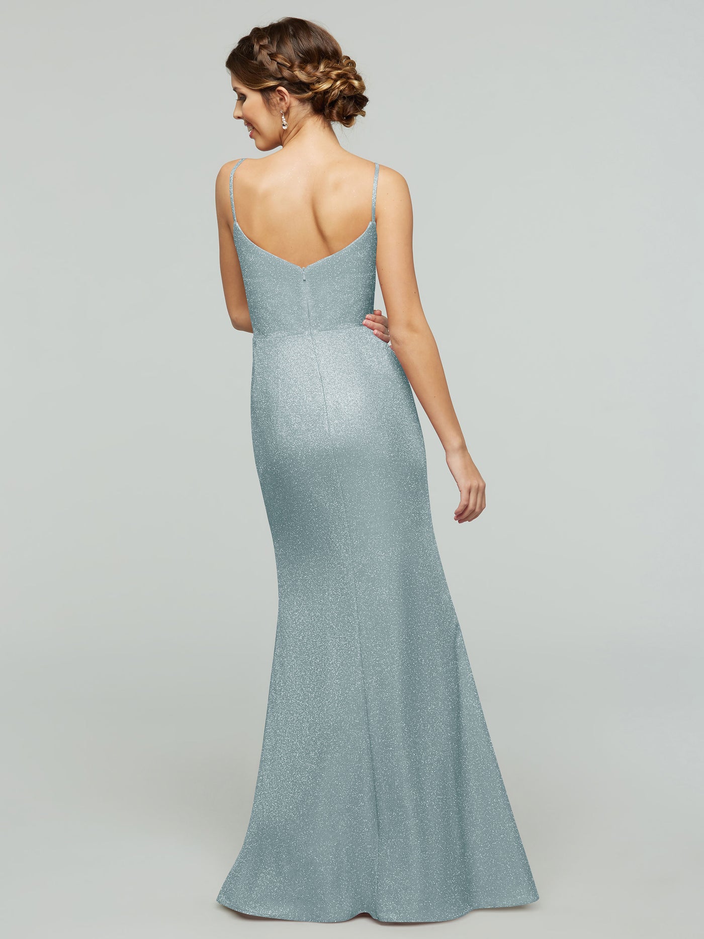 84008 - Tried On Sample - Sheath Glitter Knit Bridesmaid Dress with Slit