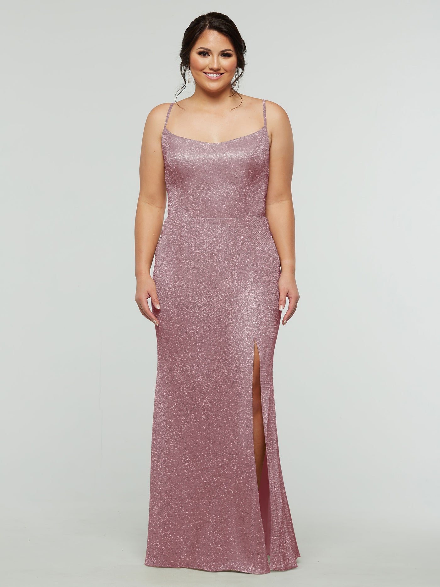 84008 - Tried On Sample - Sheath Glitter Knit Bridesmaid Dress with Slit