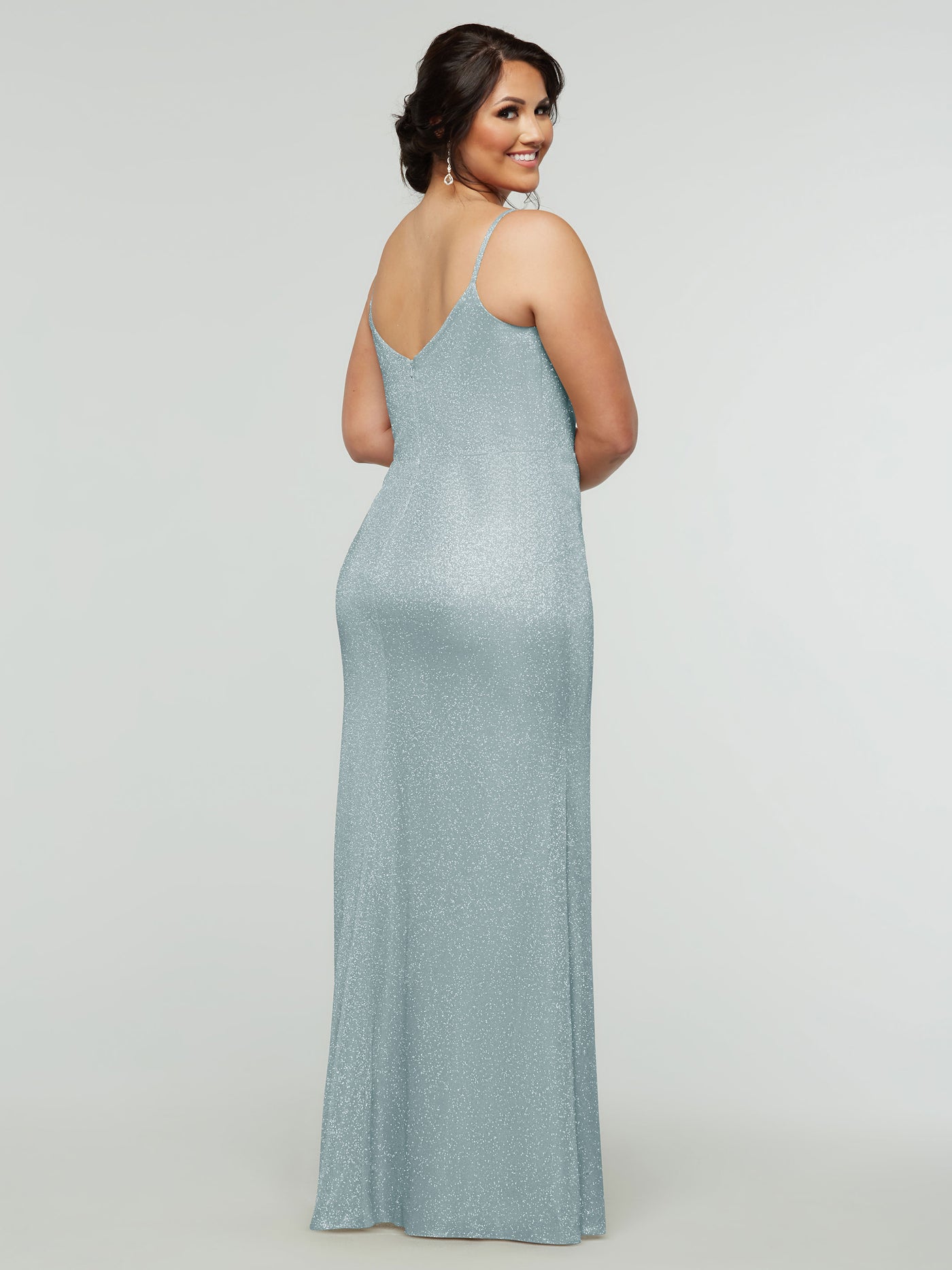 84008 - Tried On Sample - Sheath Glitter Knit Bridesmaid Dress with Slit