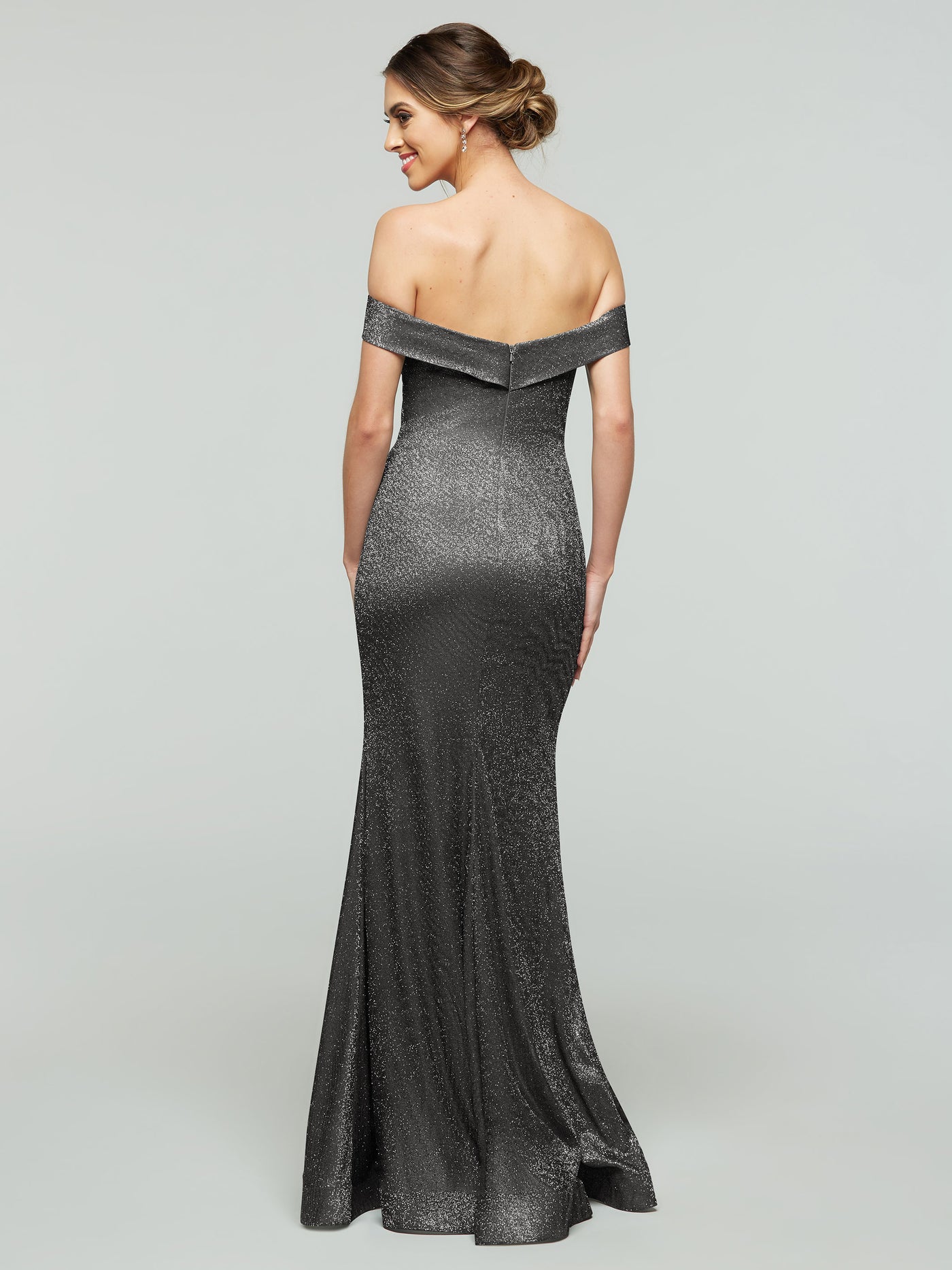 84010 - Tried On Sample - Glitter Knit Bridesmaids Dress with Off-The-Shoulder Sleeves