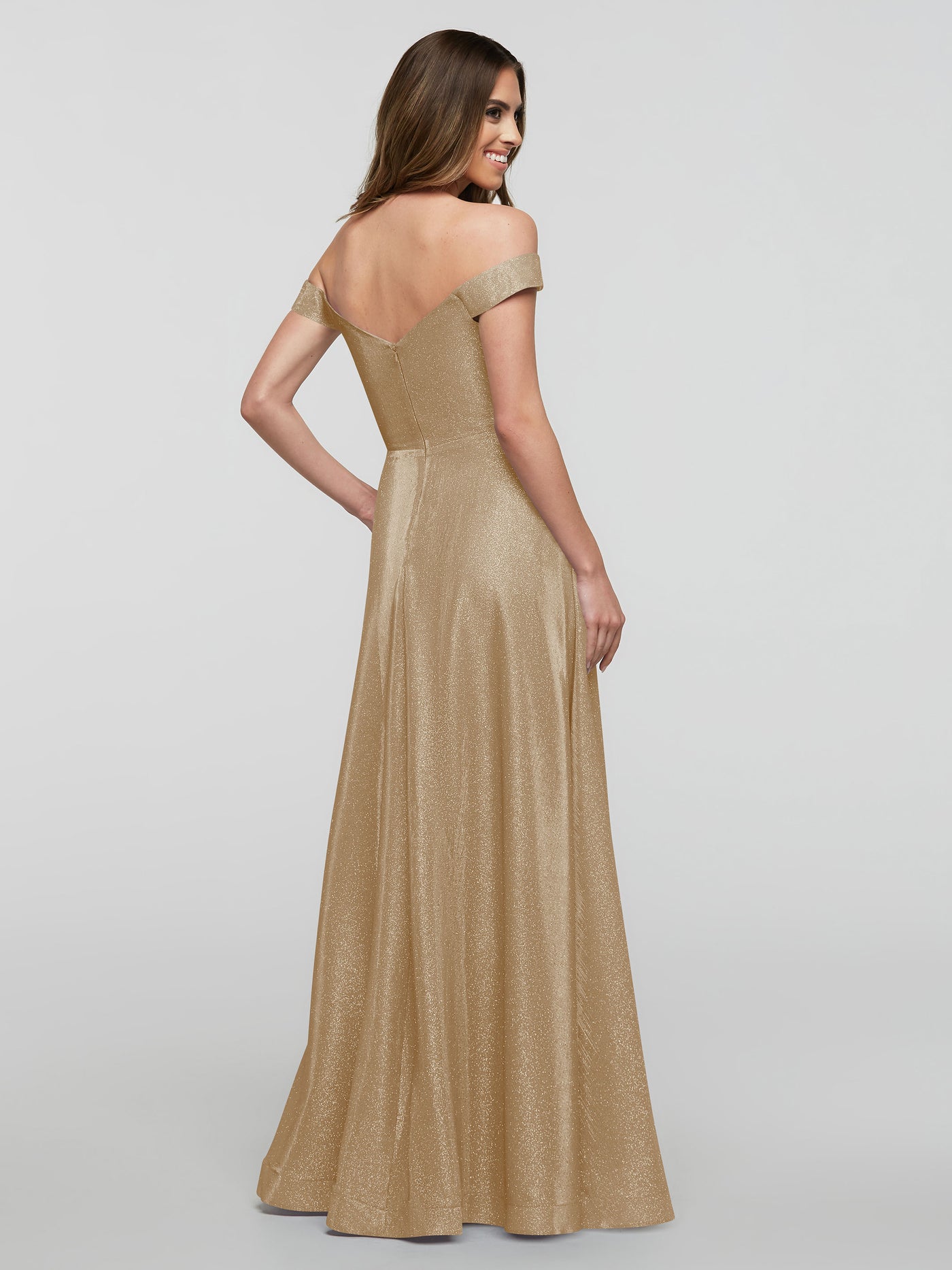 84020 - Tried On Sample - Glitter Knit A-Line Off the Shoulder with Pockets